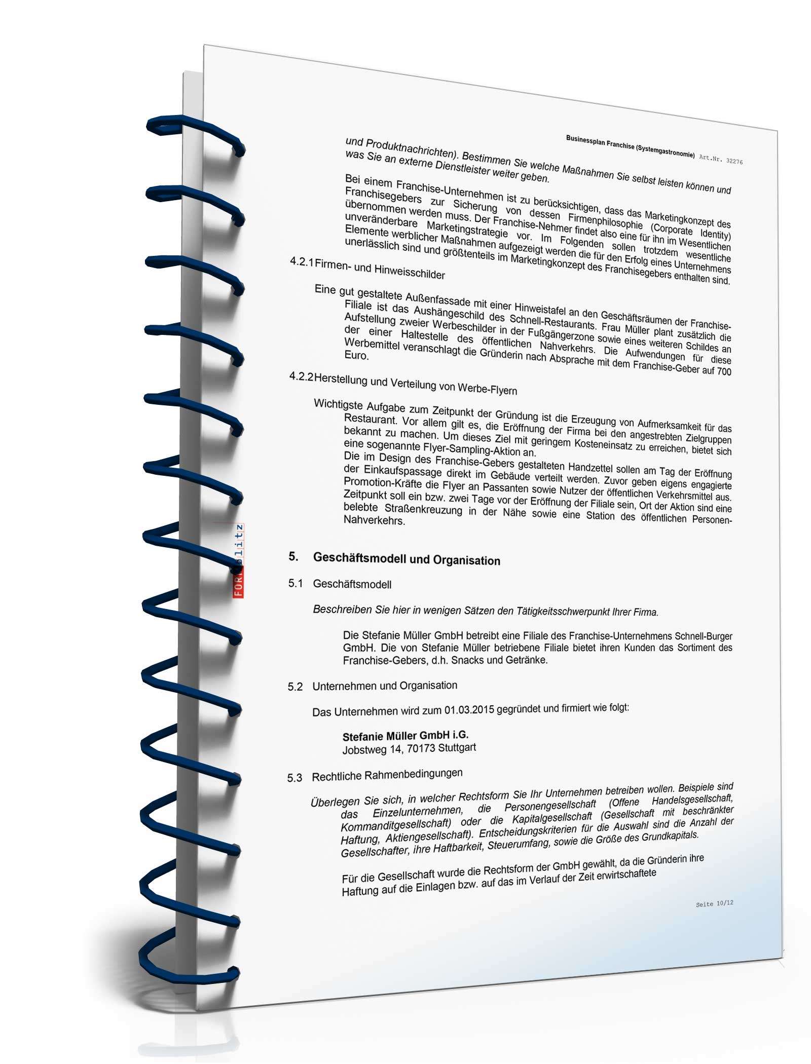 Businessplan Franchise (Systemgastronomie) Excel. Seite: 16