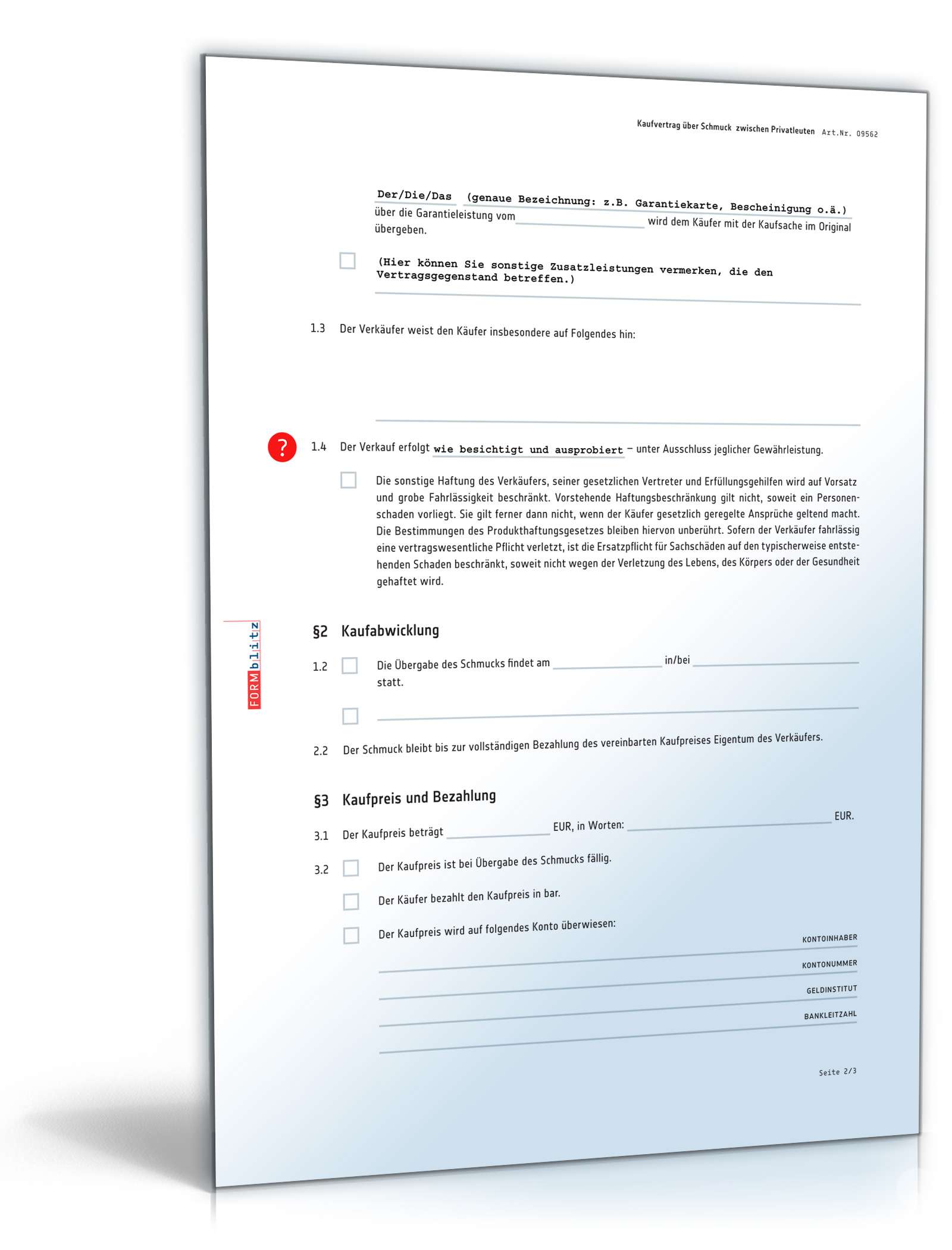 Kaufvertrag Schmuck PDF. Seite: 2