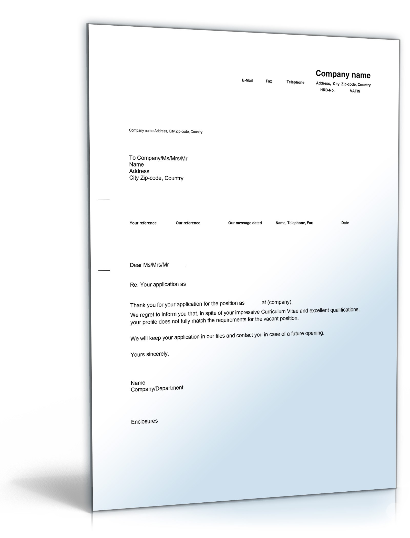 Bewerbungsabsage Englisch/Deutsch Word. Seite: 2