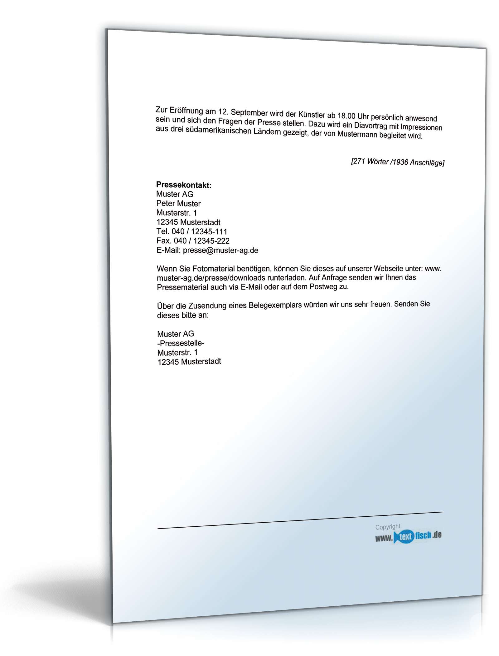 Pressemitteilung Unternehmen über neue Ausstellung PDF. Seite: 2