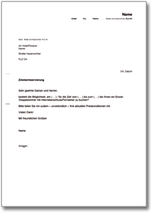 Anfrage Hotelzimmer Word