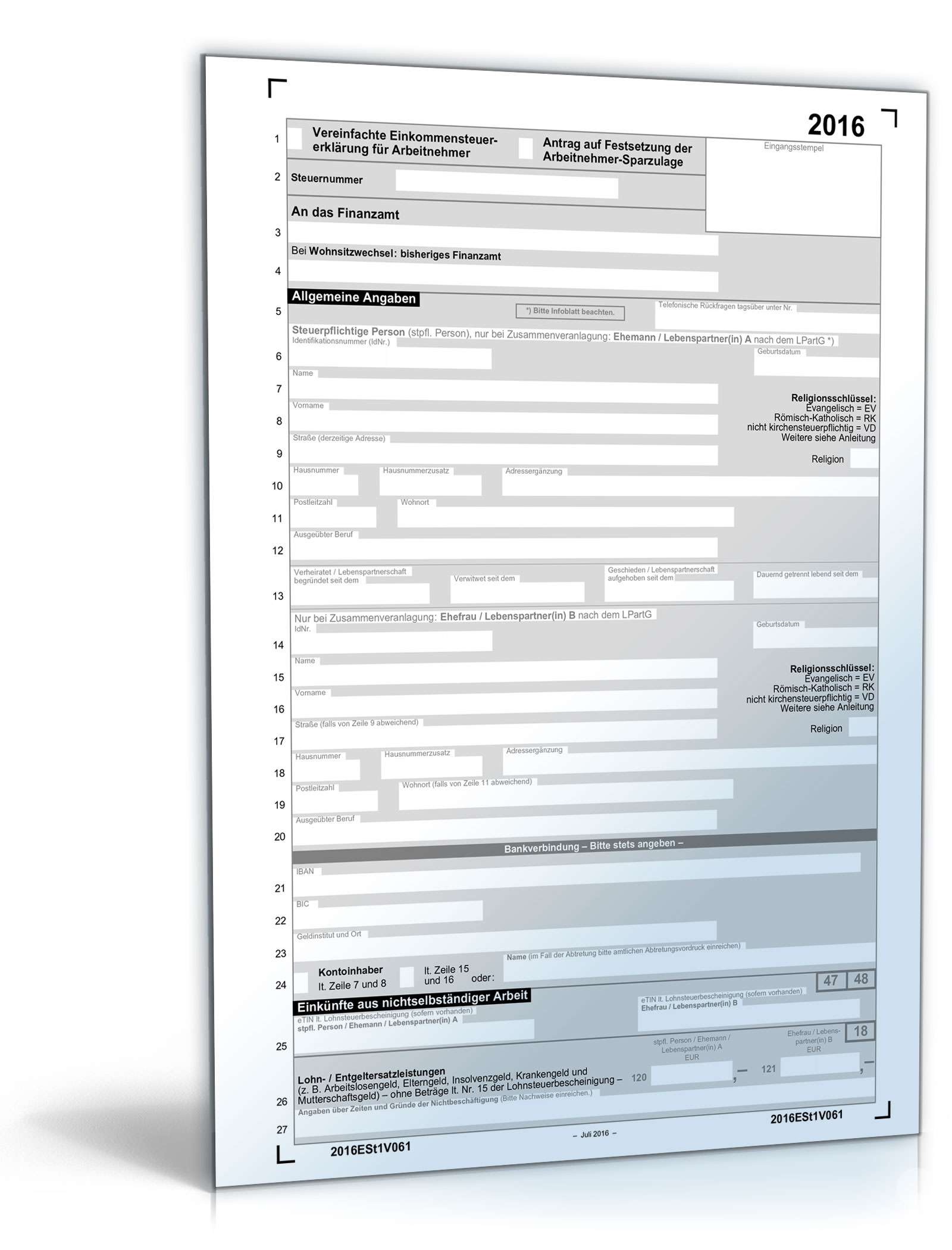 Vereinfachte Einkommensteuererklärung 2016 PDF