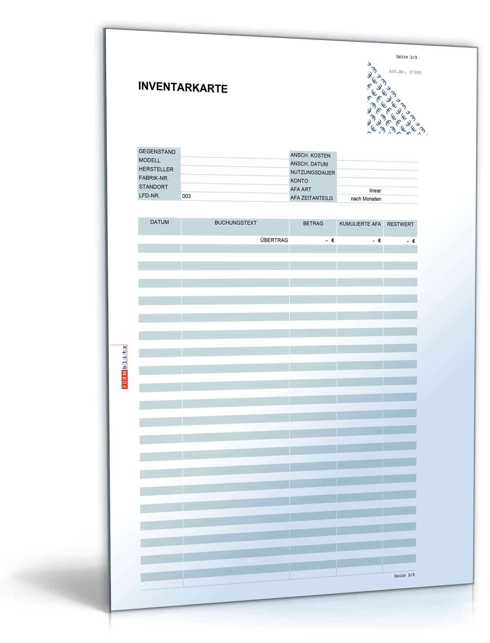 Inventarkarte Excel. Seite: 10