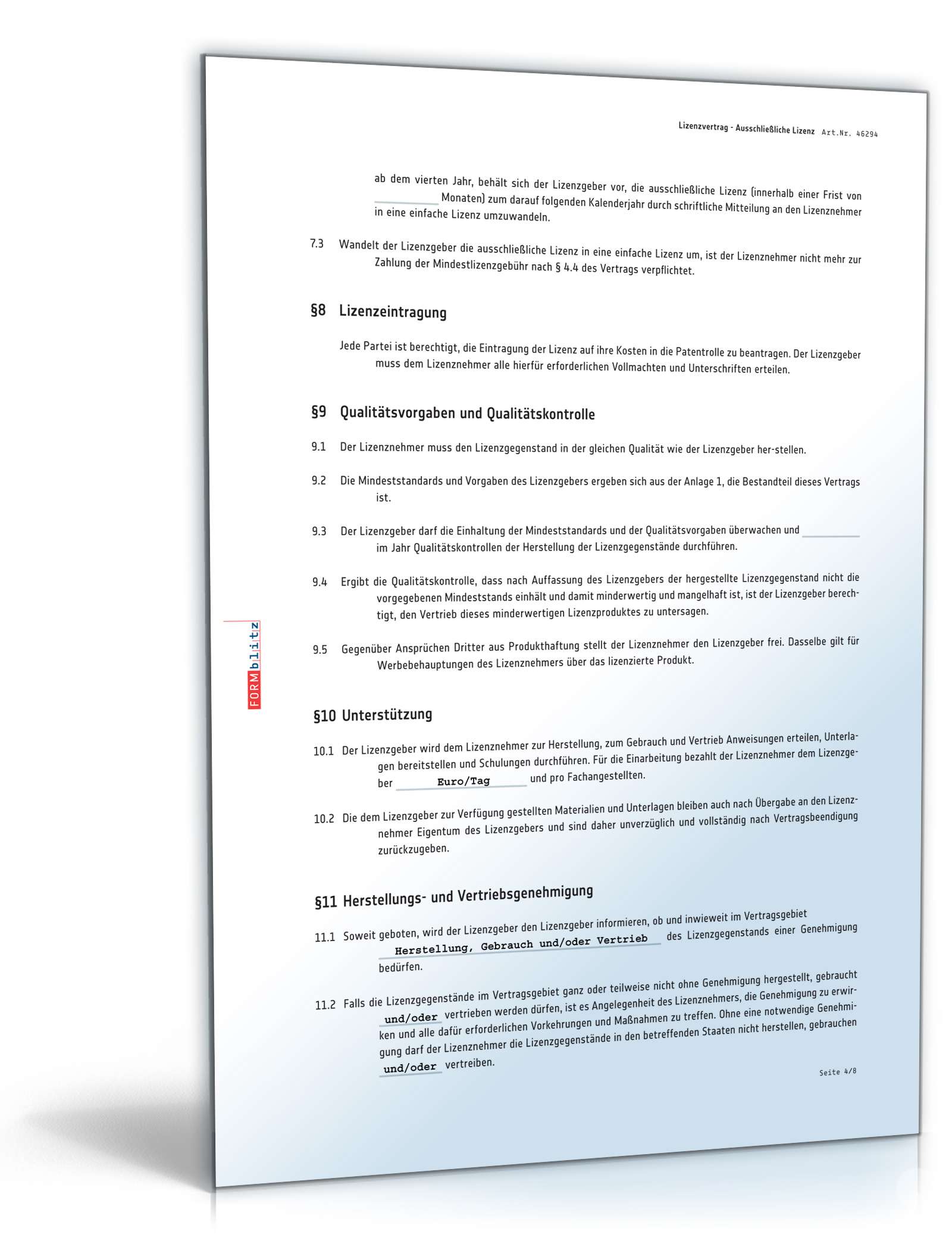 Lizenzvertrag ausschließliche Lizenz PDF. Seite: 4