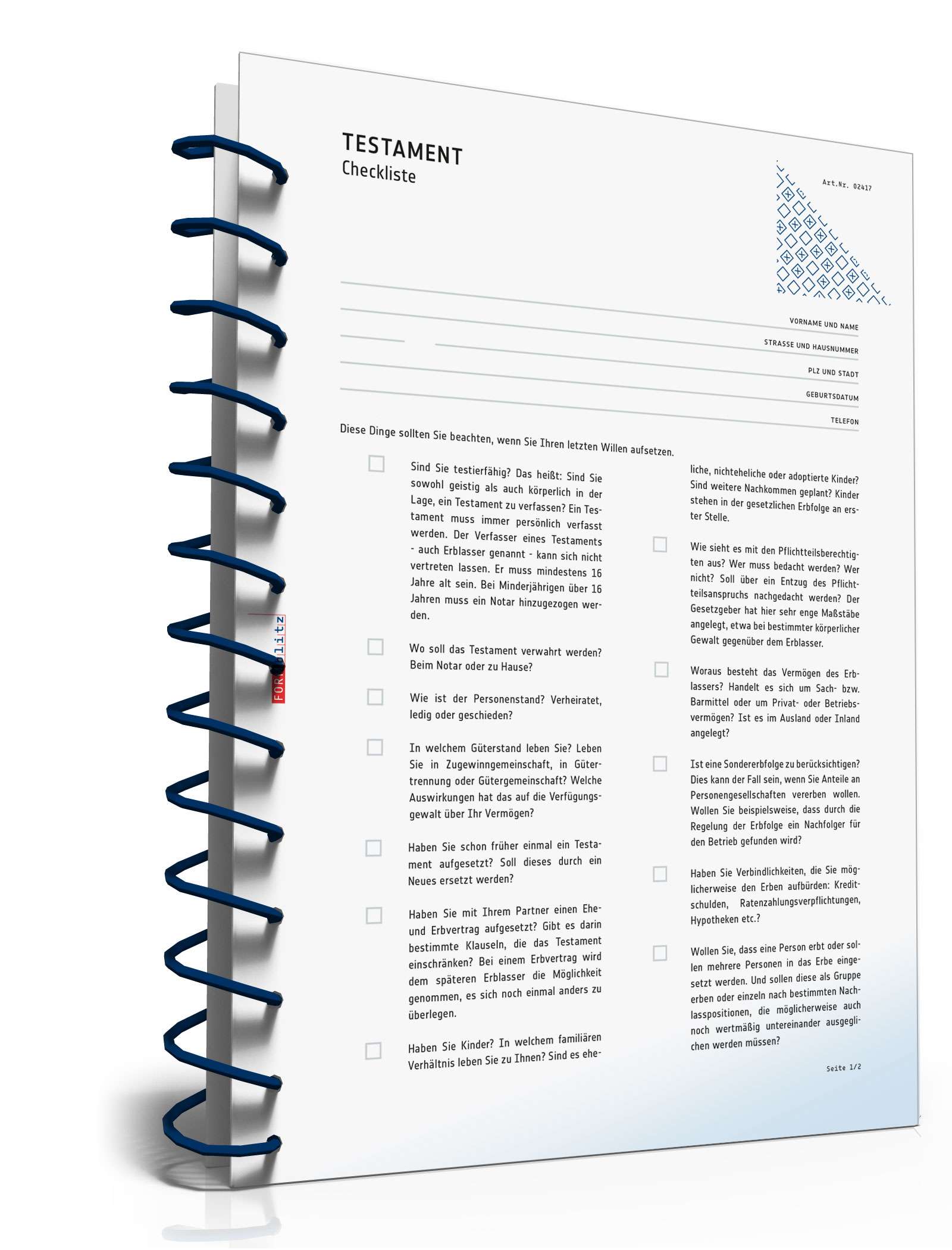 Checkliste Testament PDF