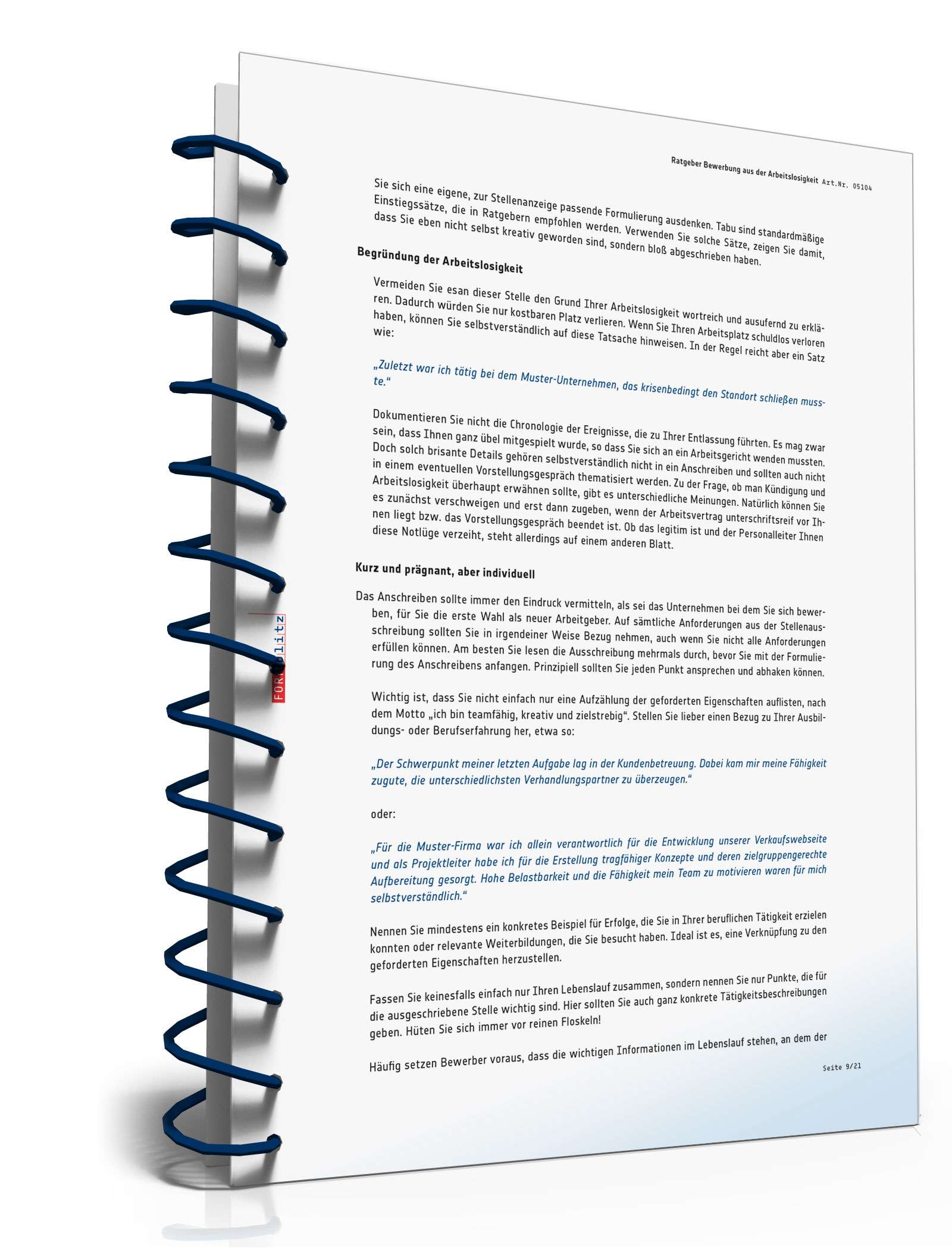 FORMBLITZ Ratgeber: "Bewerbung aus der Arbeitslosigkeit" PDF. Seite: 10