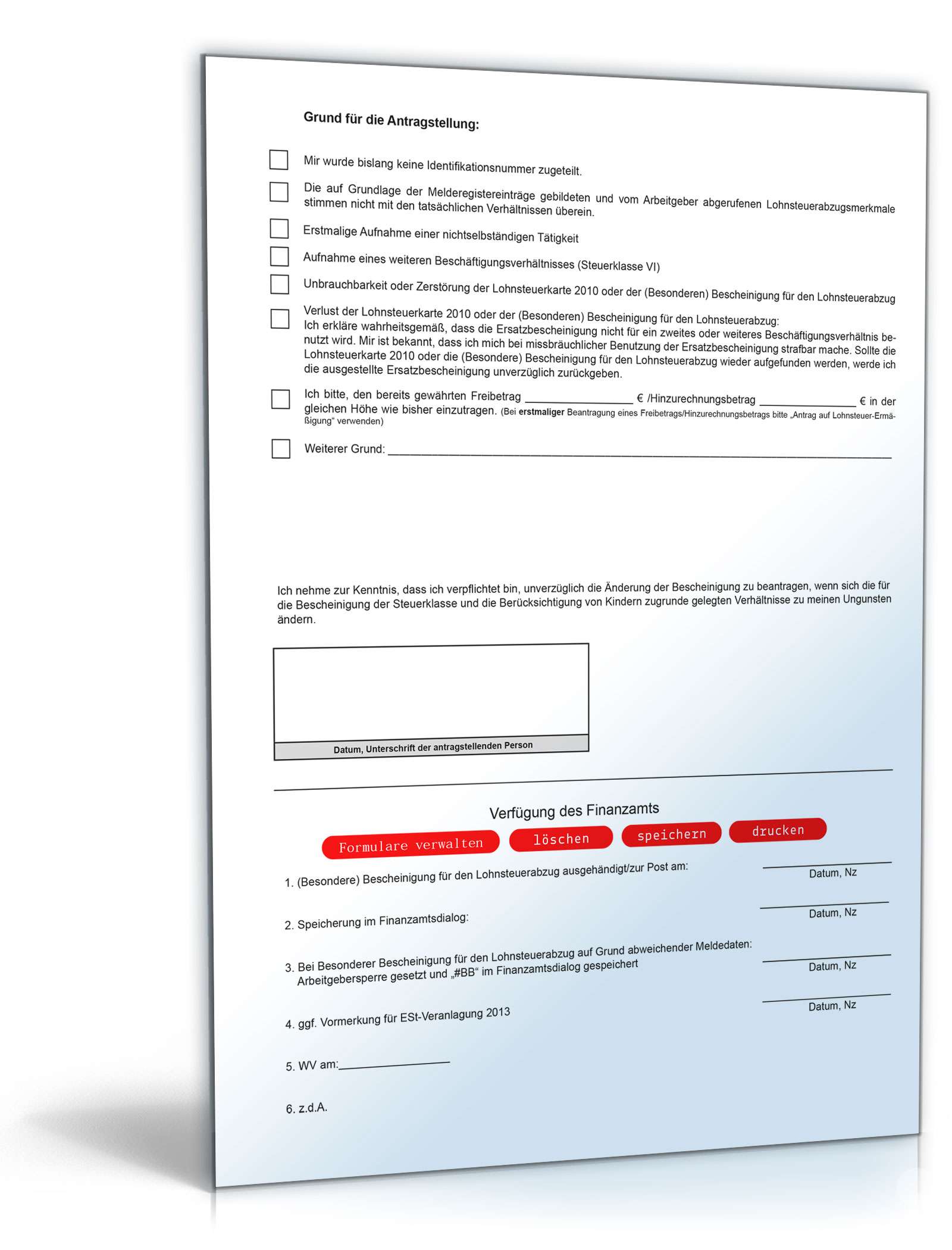 Antrag auf Bescheinigung für Lohnsteuerabzug 2013 PDF. Seite: 2