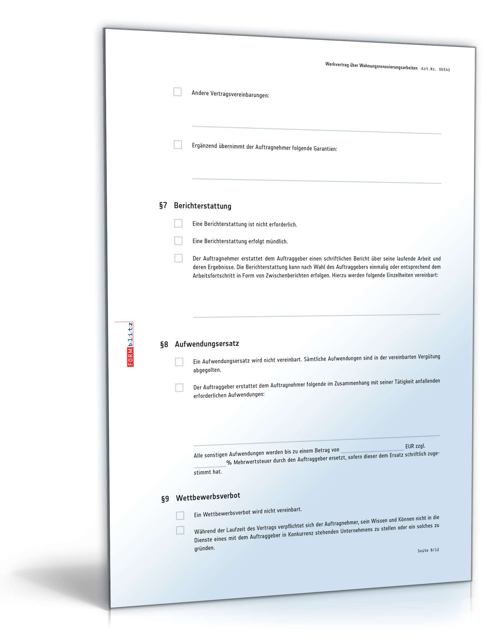 Werkvertrag Wohnungsrenovierungsarbeiten PDF. Seite: 8