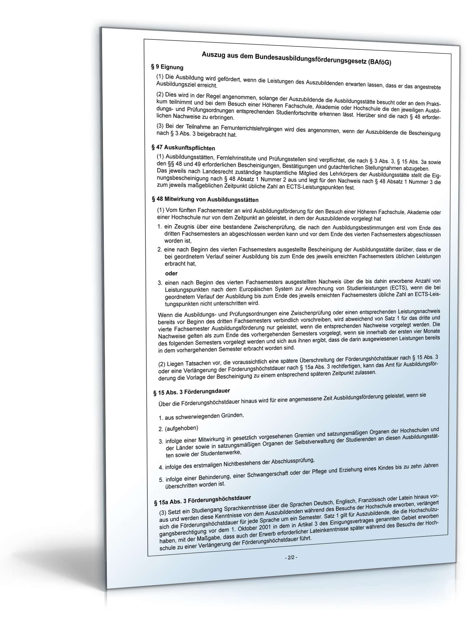 Leistungsbescheinigung zum Antrag auf Ausbildungsförderung PDF. Seite: 2