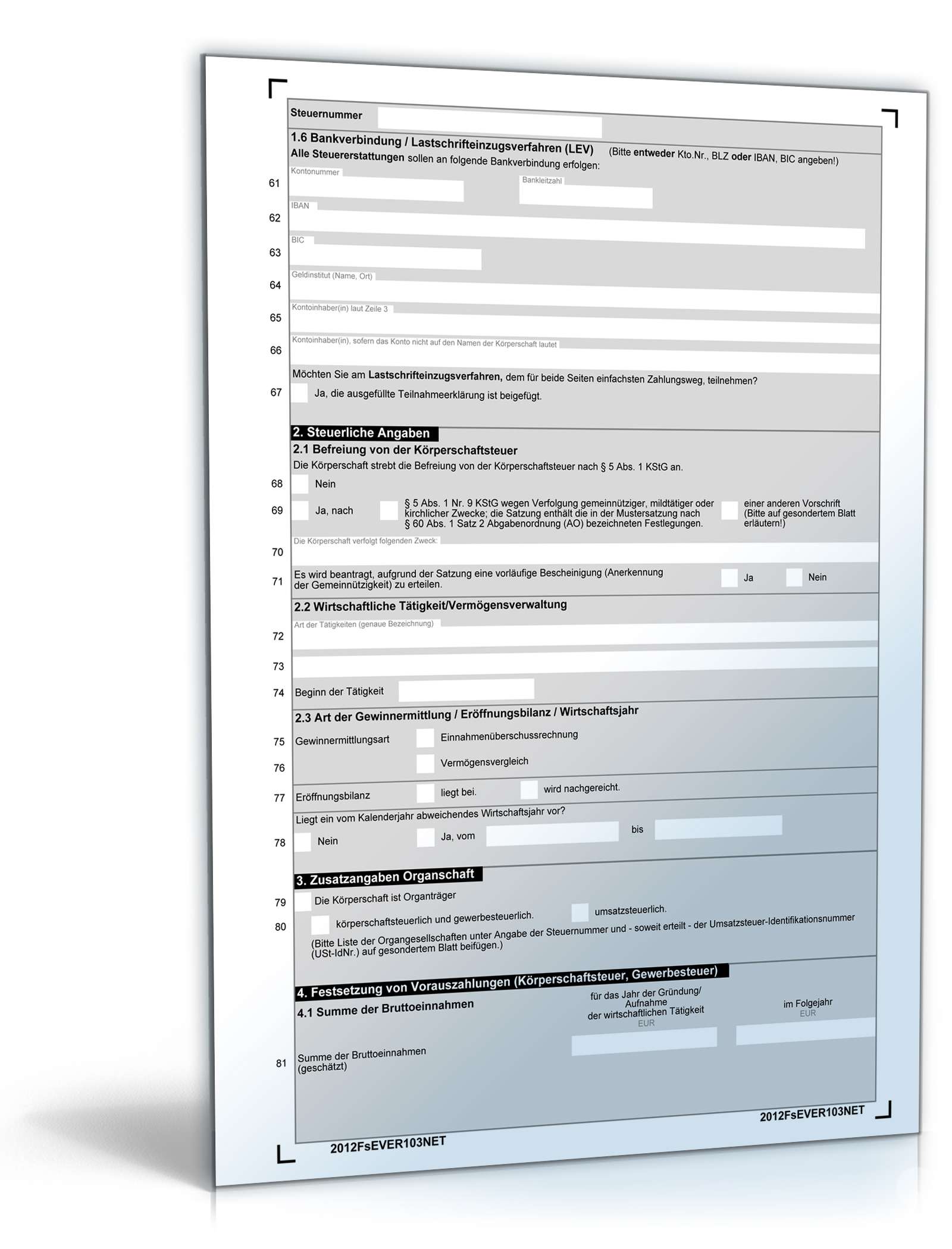 Fragebogen zur steuerlichen Erfassung bei Gründung eines Vereins PDF. Seite: 3