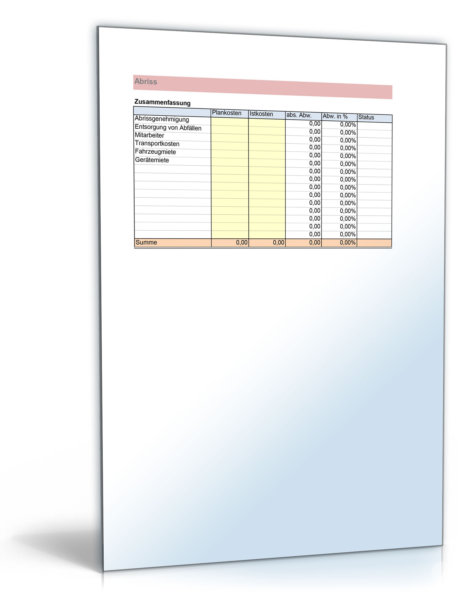 Baukostenrechner Excel. Seite: 5