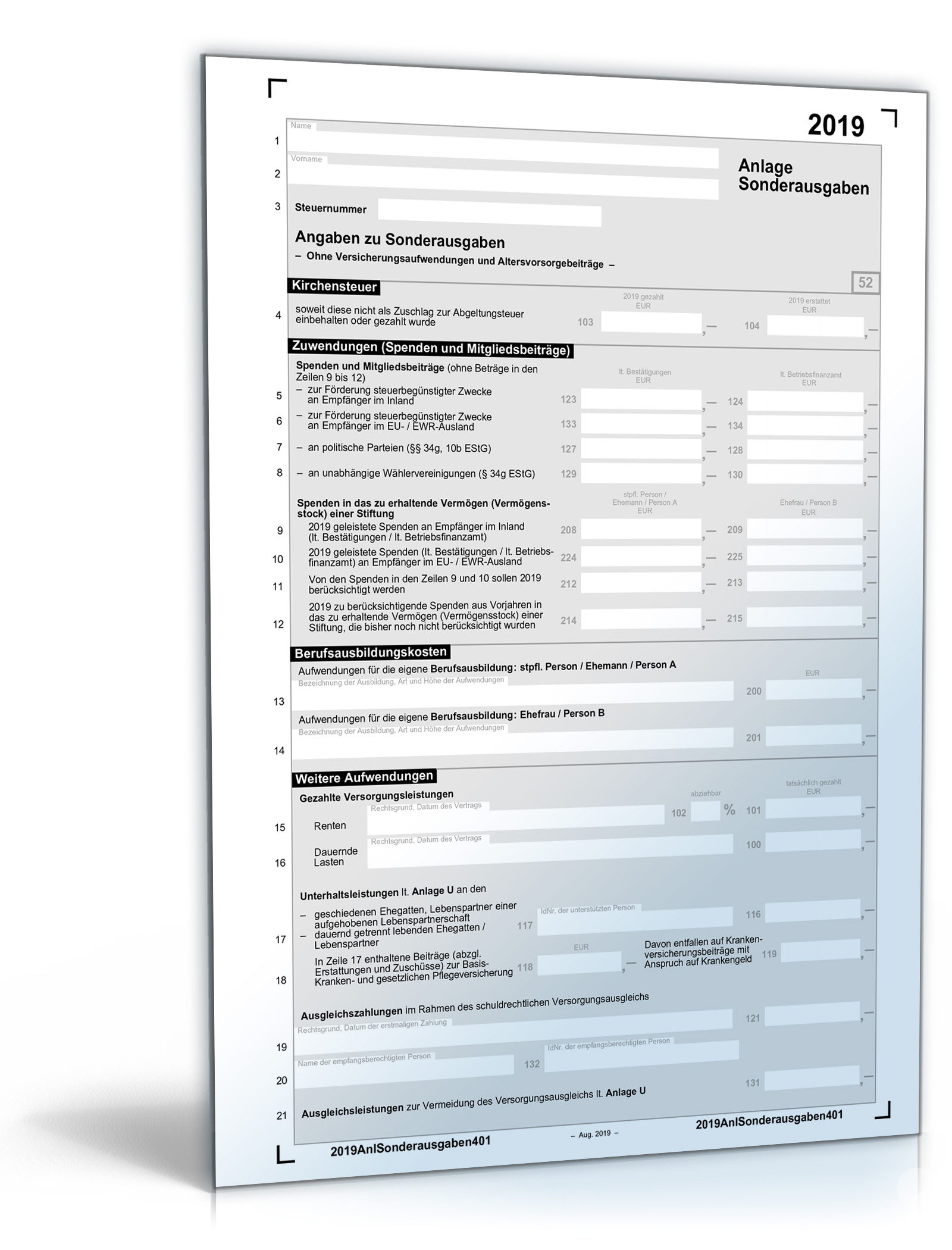 Anlage Sonderausgaben 2019 PDF