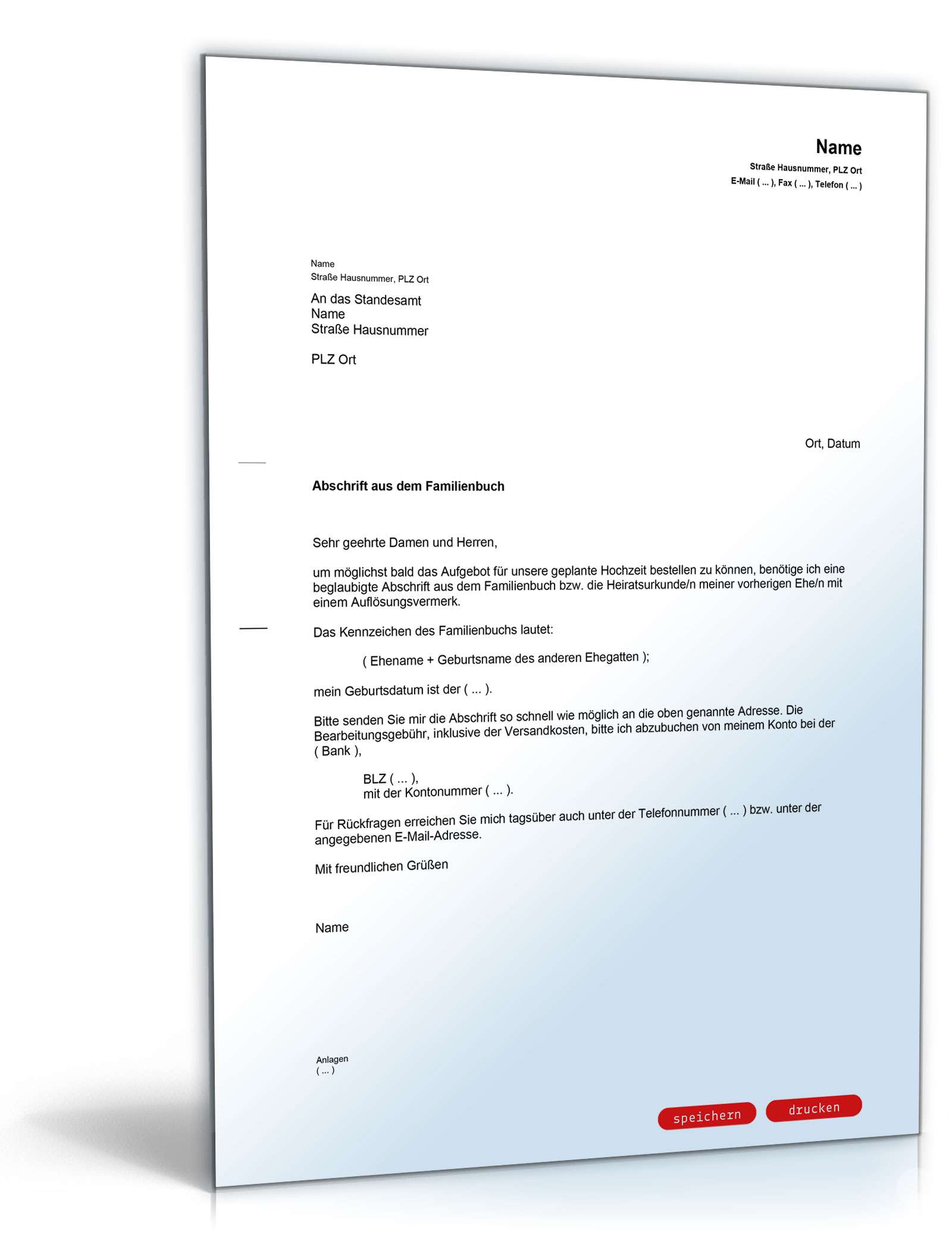 Bitte um Zusendung einer Abschrift aus dem Familienbuch PDF