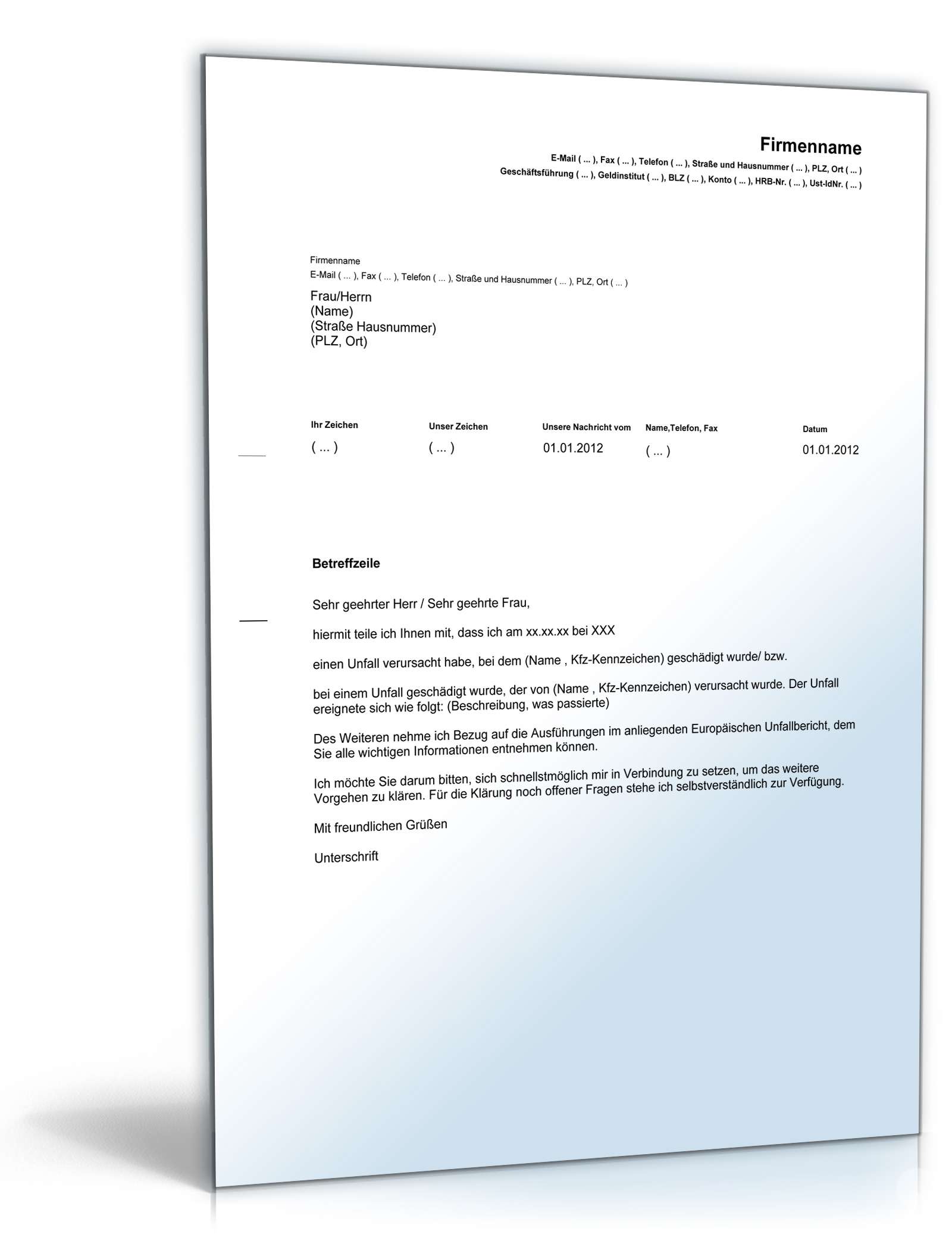 Europäischer Unfallbericht plus Versicherungsmeldung PDF