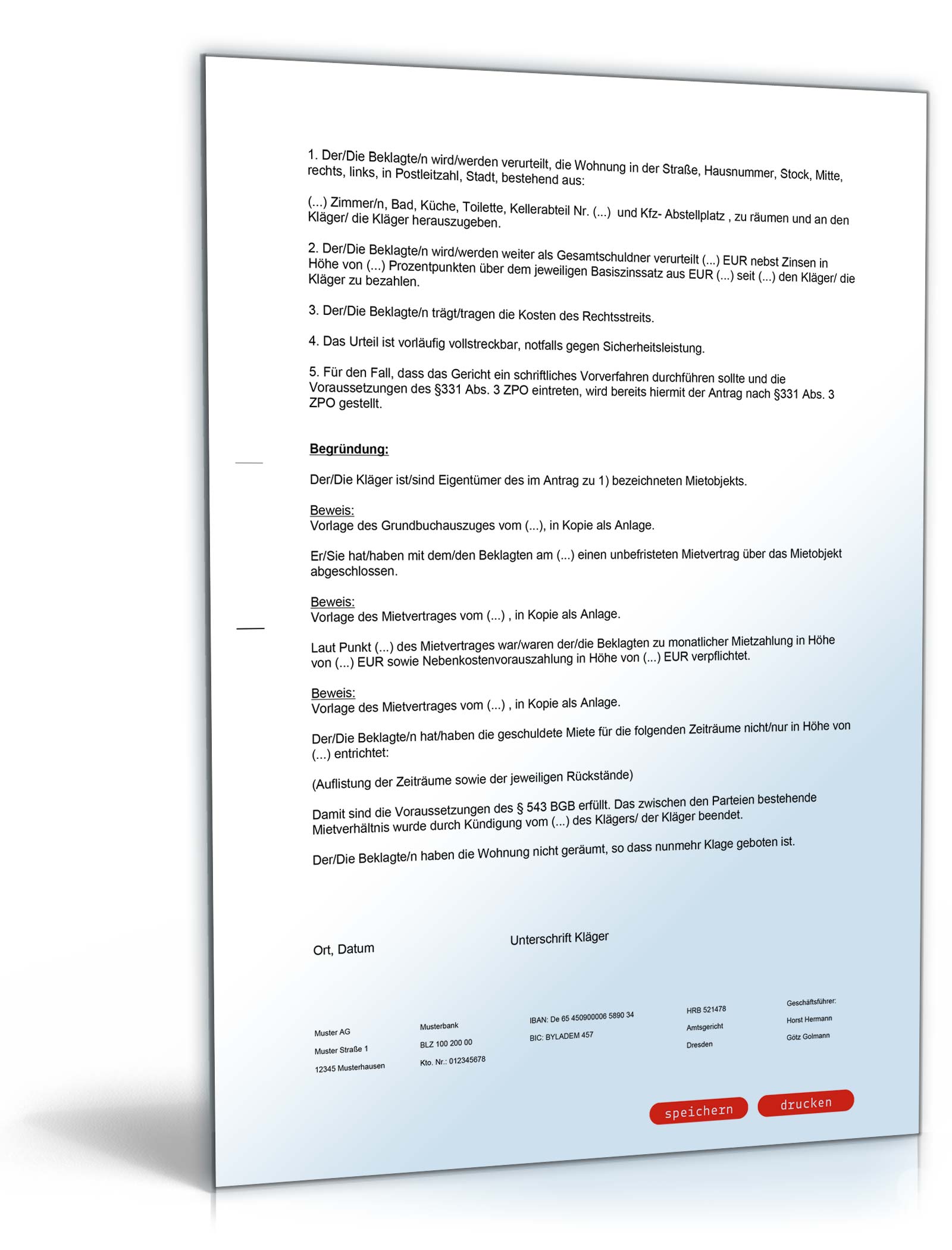 Rumungsklage: Anwaltsgeprfte Vorlage zum Download Rumungsklage: Anwaltsgeprfte Vorlage zum Download