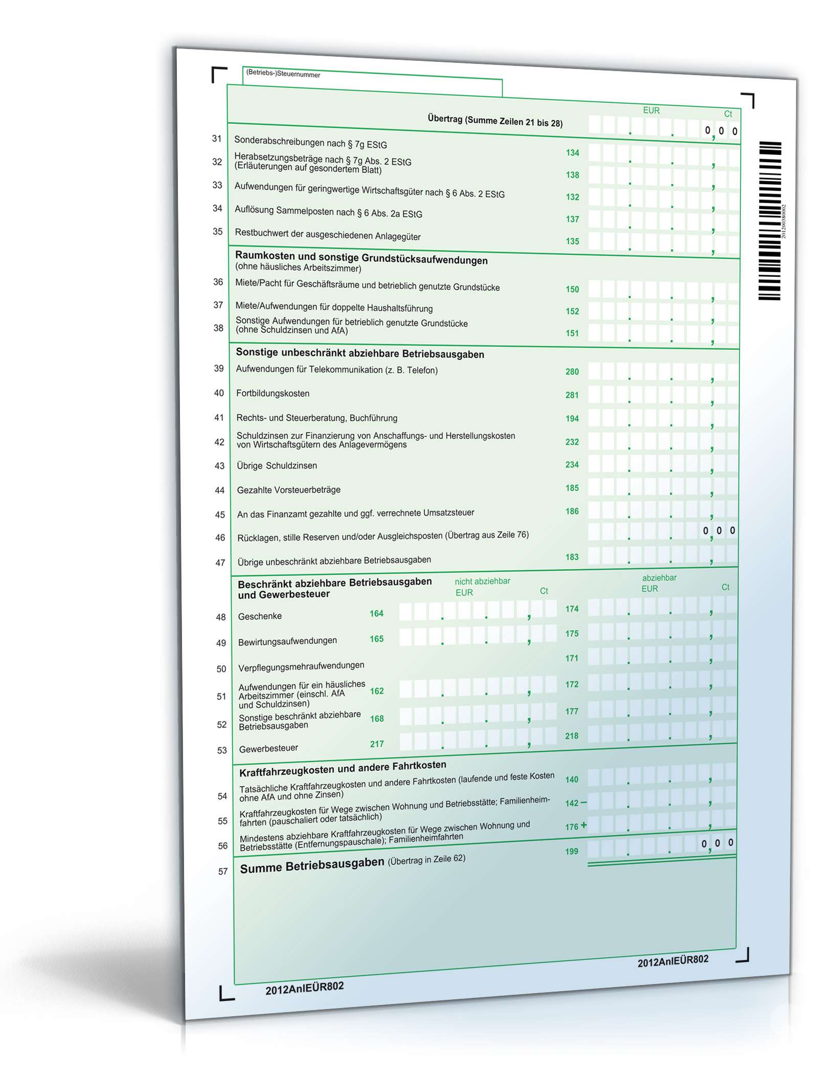 Anlage EÜR 2012 PDF. Seite: 2