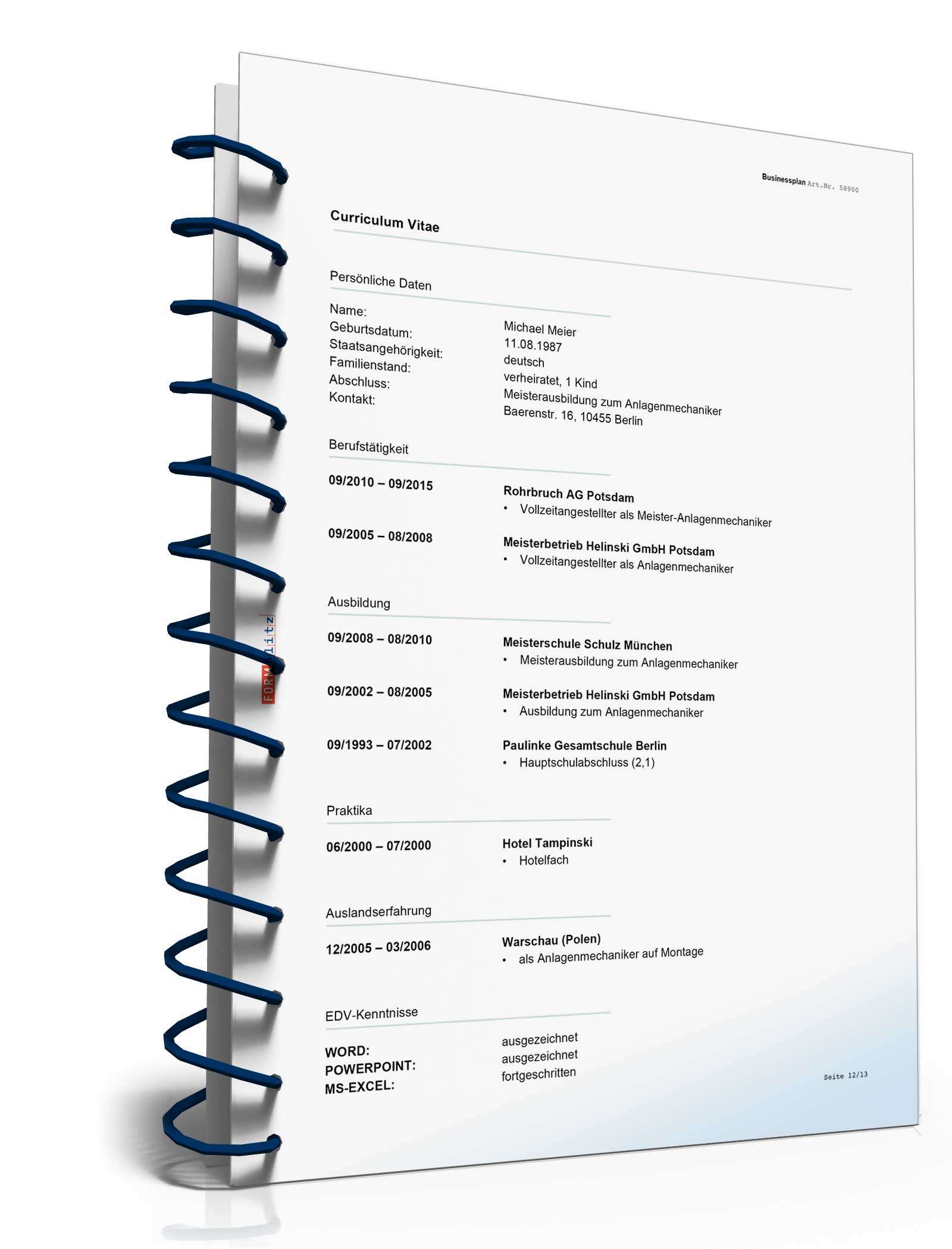 Businessplan Betriebsstätte für Sanitär-, Heizungs- & Klimaanlagentechnik Excel. Seite: 13