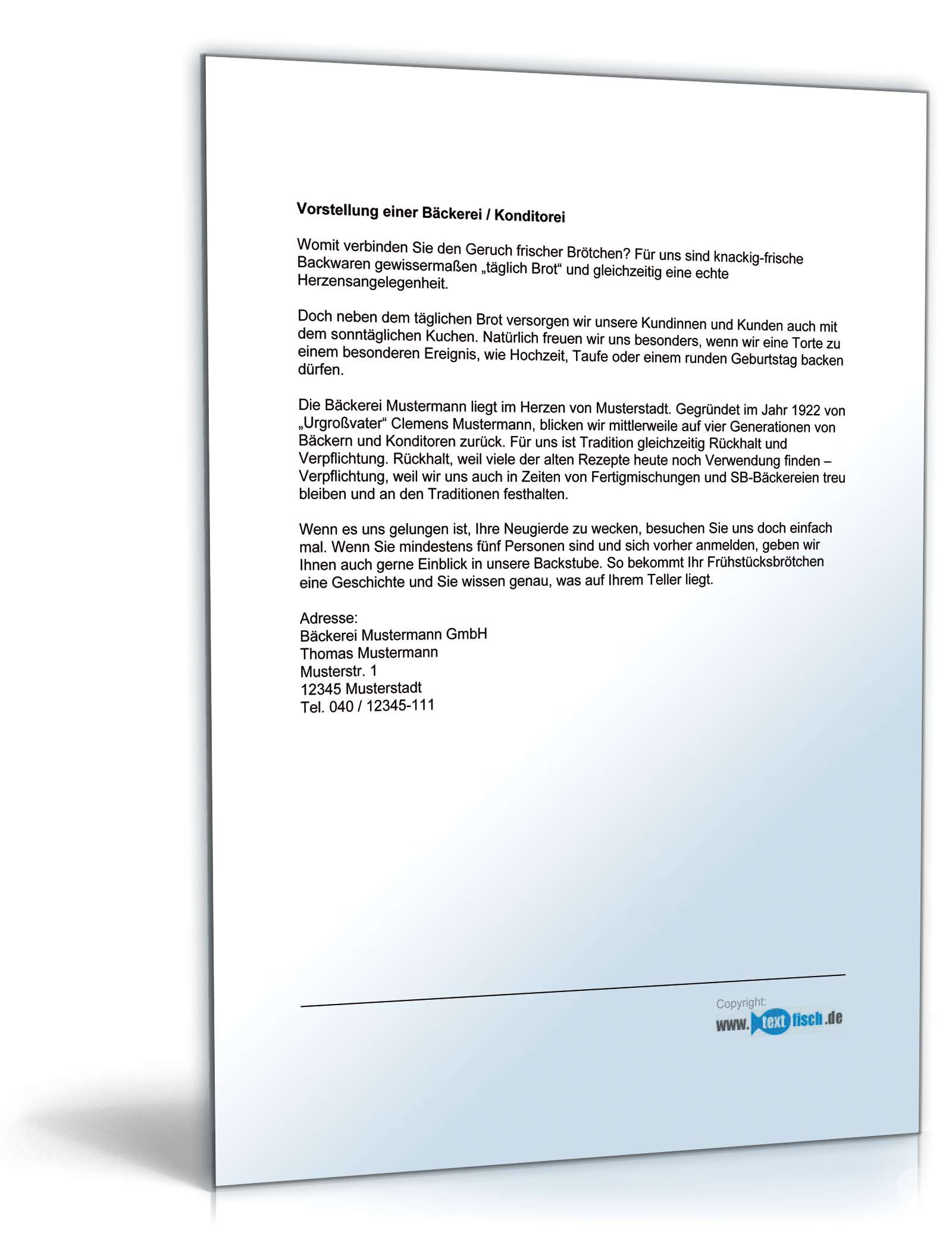 Werbetext für eine Bäckerei