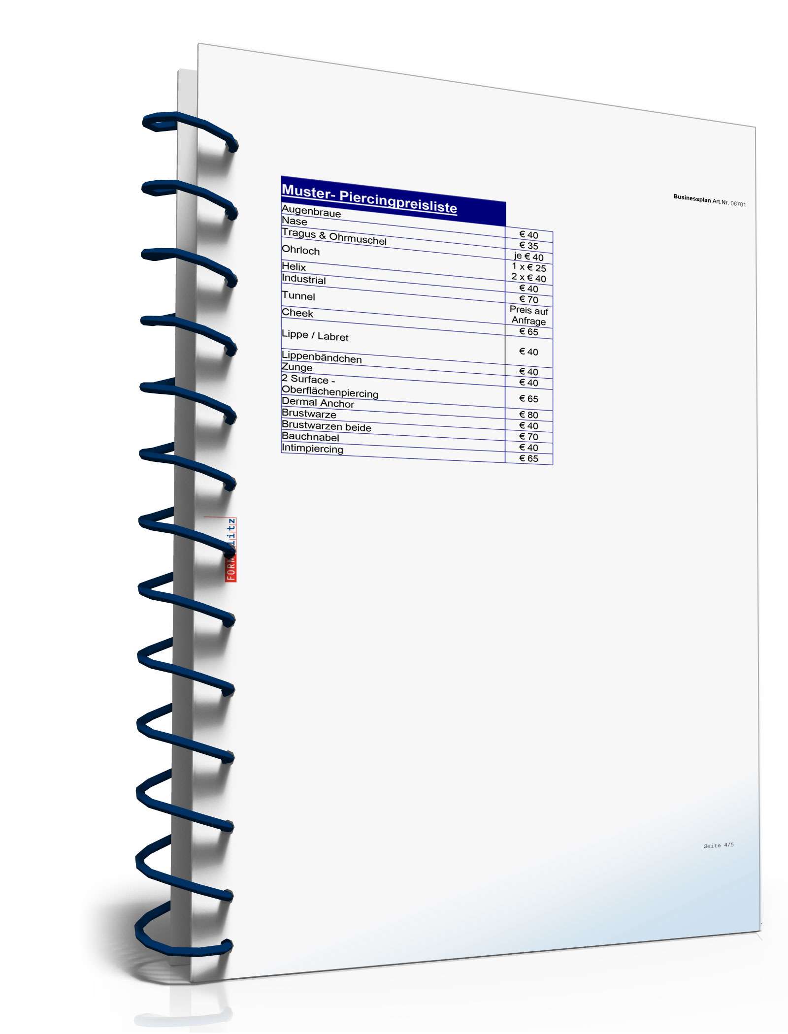 Businessplan Tattoo-Studio Excel. Seite: 13