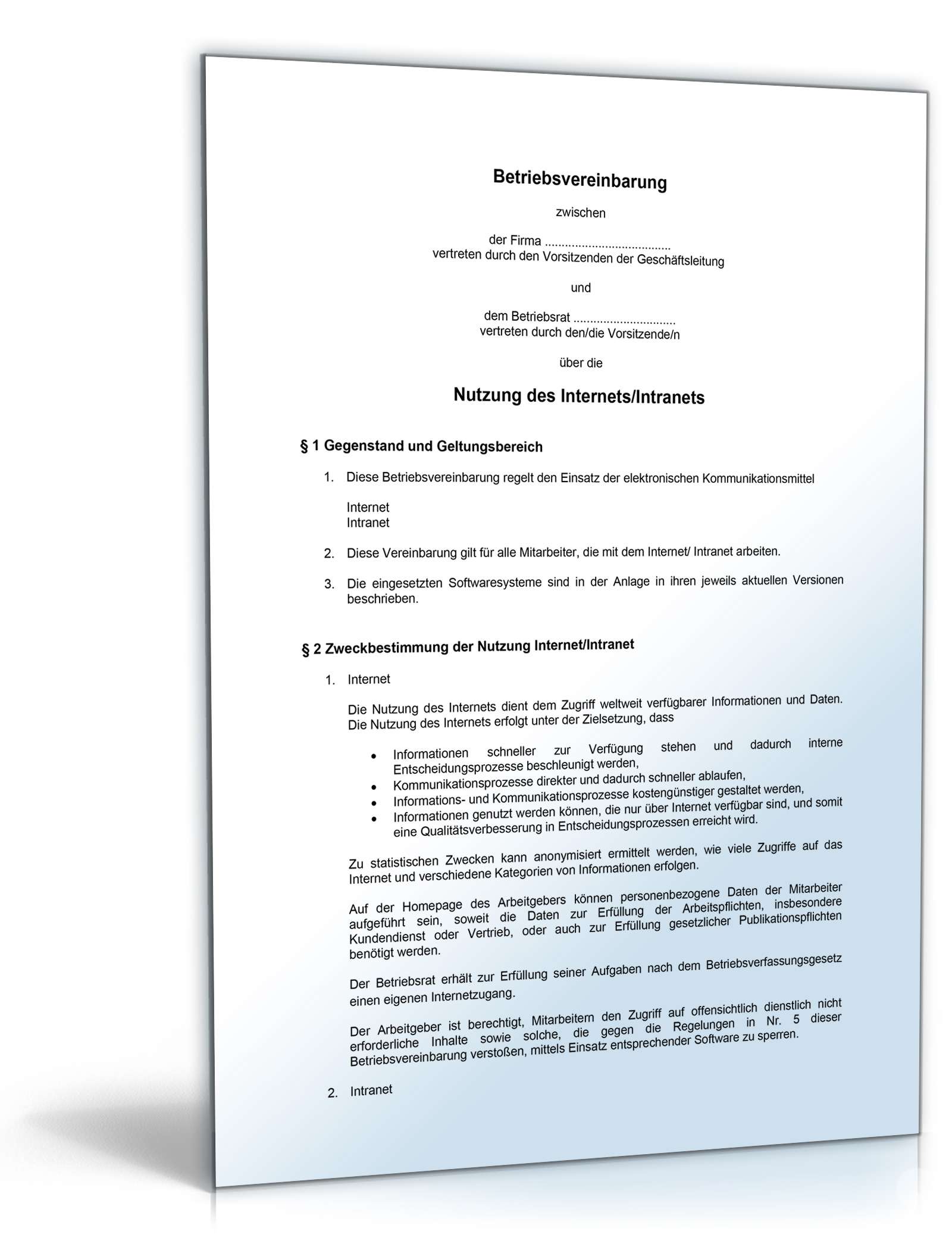 Betriebsvereinbarung Nutzung Internet/Intranet PDF