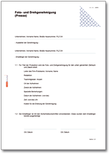 Genehmigung Foto-/Filmaufnahmen Word