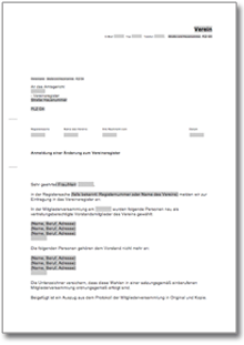 Anmeldung einer Änderung beim Vereinsregister Word