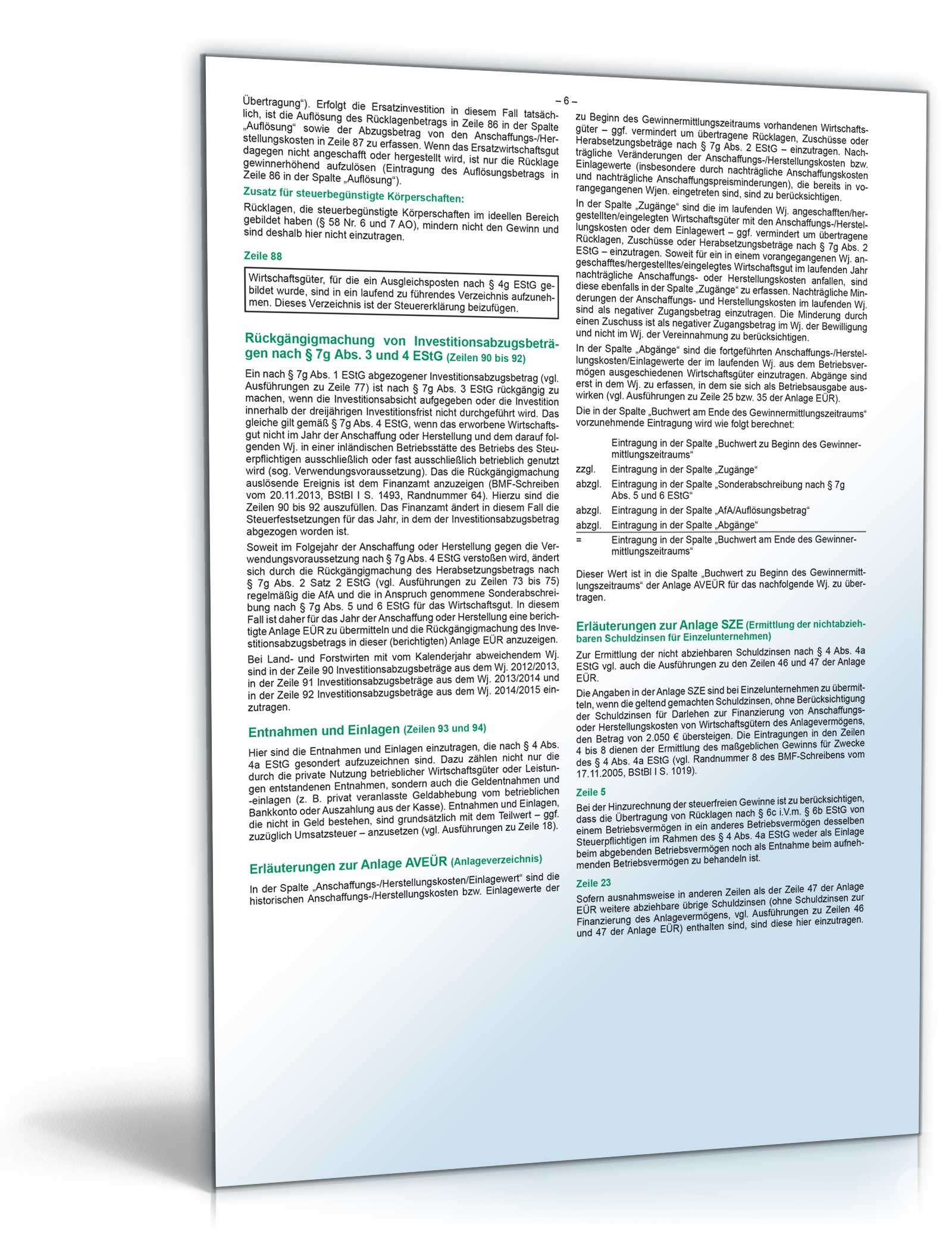 Anleitung für Anlage EÜR 2015 PDF. Seite: 6