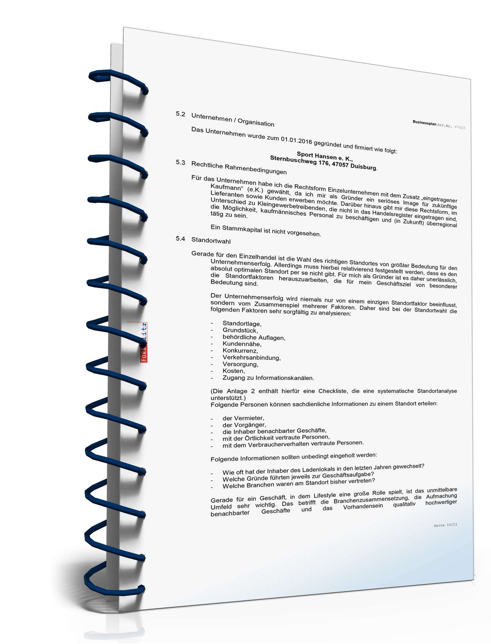 Businessplan Sportartikelladen Excel. Seite: 9