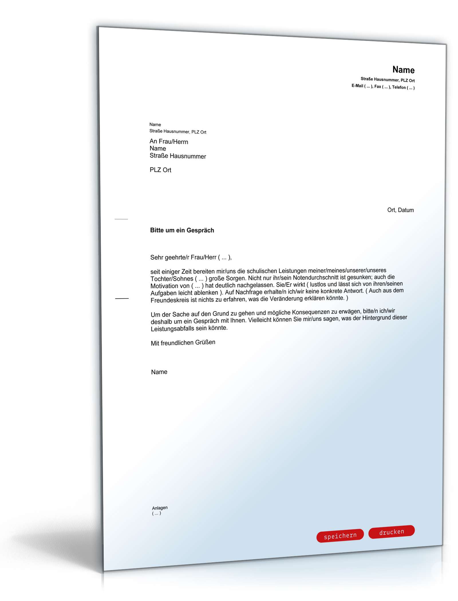 Lehrer-Eltern-Gespräch Leistungsabfall PDF