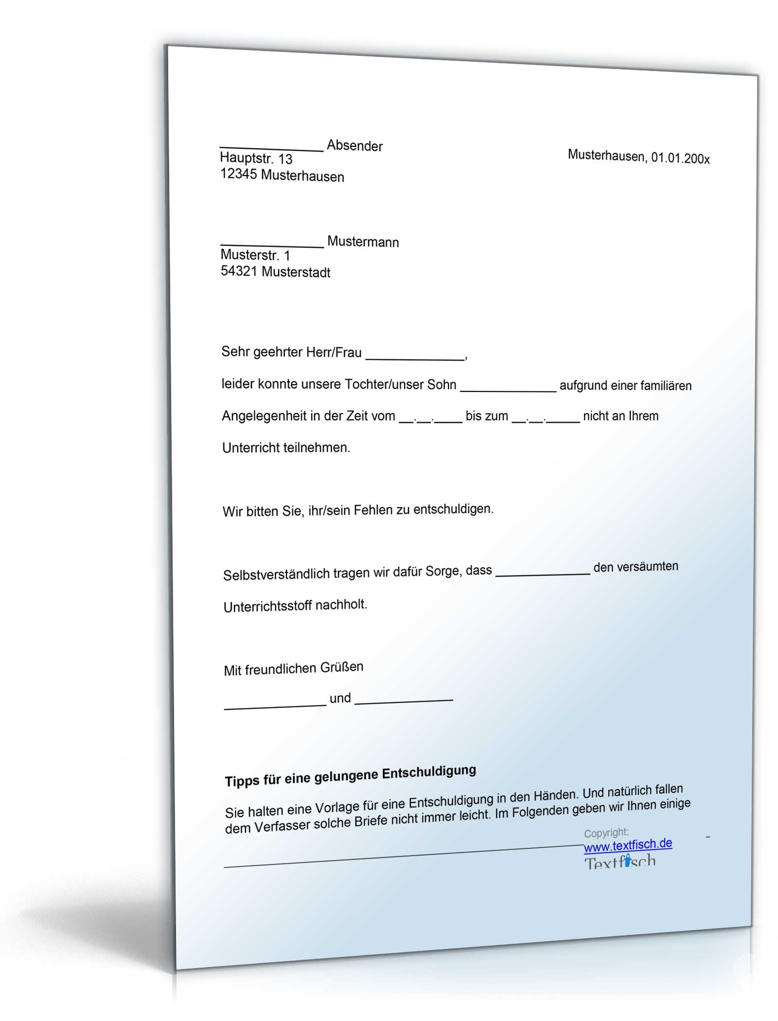 Entschuldigung Schule familiäre Angelegenheit  Word. Seite: 2