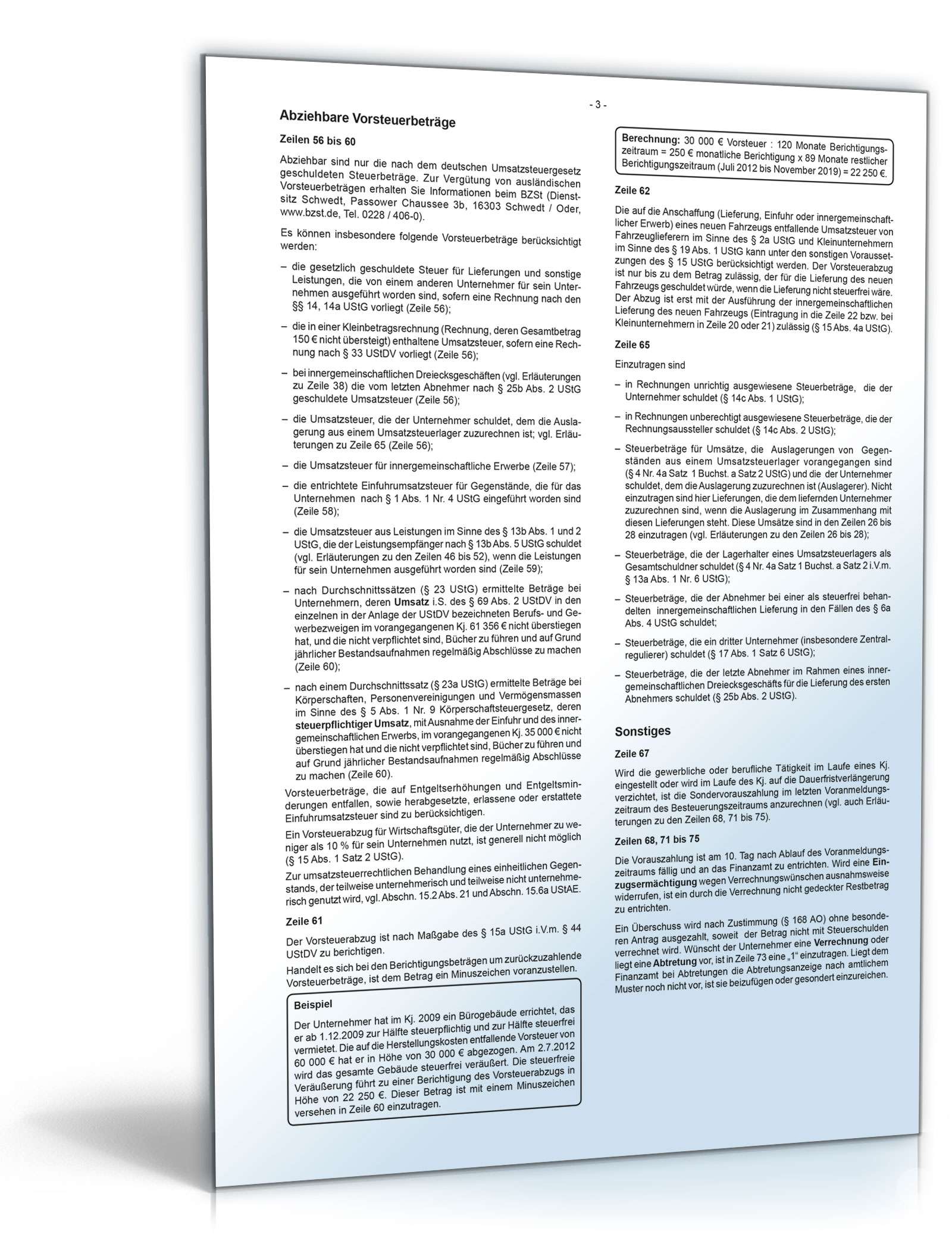 Anleitung zur Umsatzsteuervoranmeldung 2012 PDF. Seite: 3