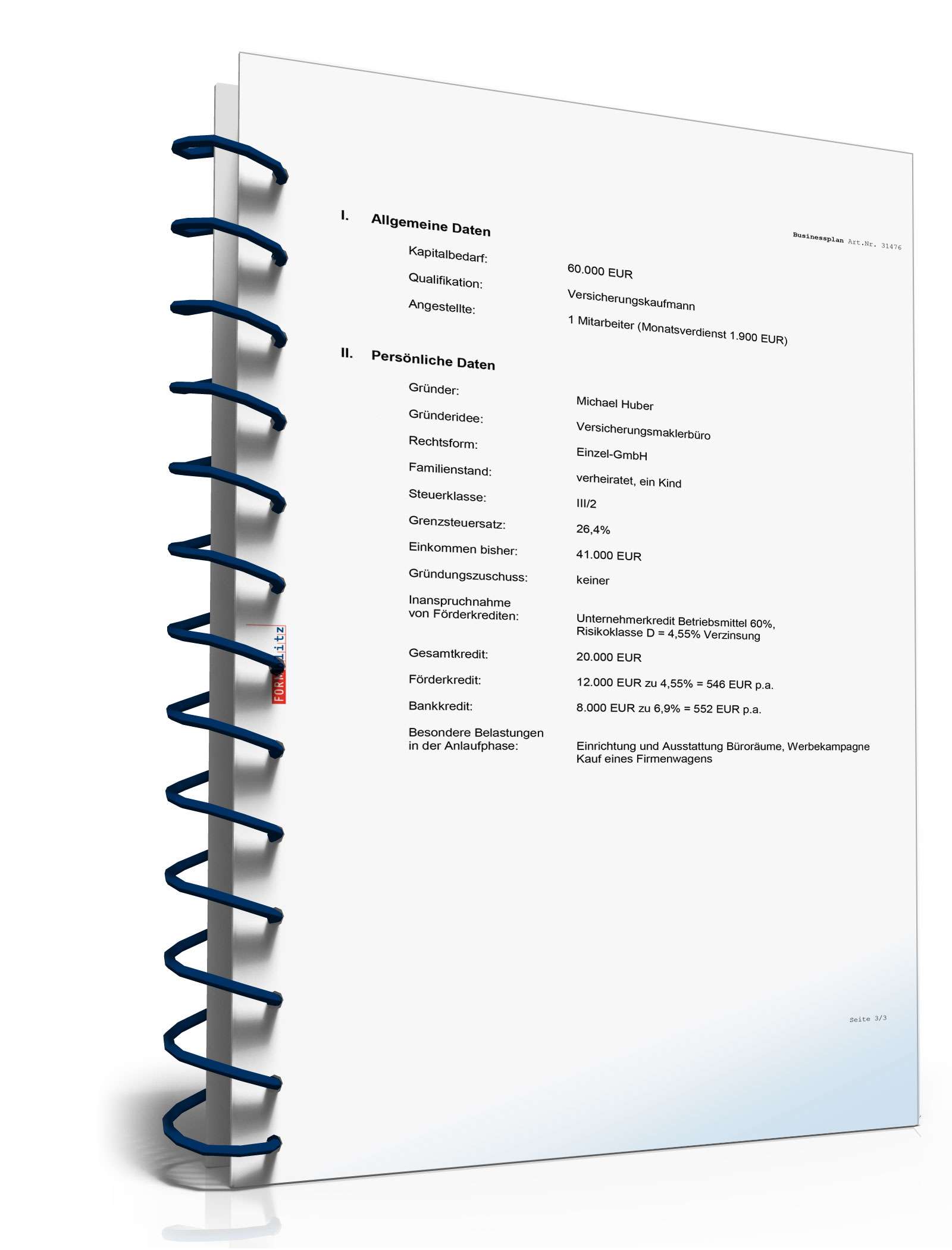 Businessplan Versicherungsmakler Excel. Seite: 2