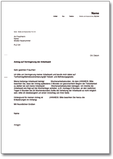 Anmeldung der Teilzeitarbeit beim Arbeitgeber Word