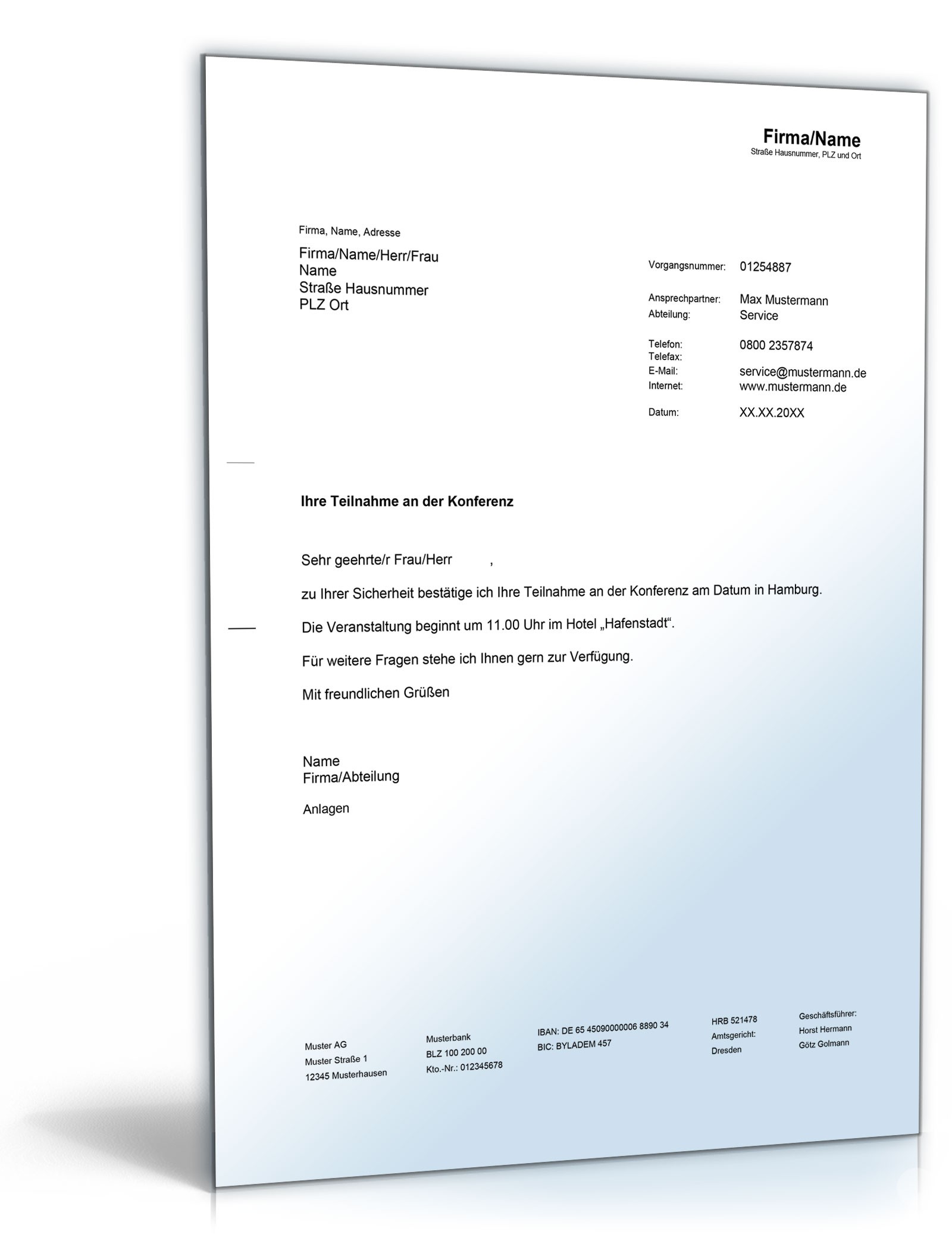 Bestätigung Konferenzteilnahme Word