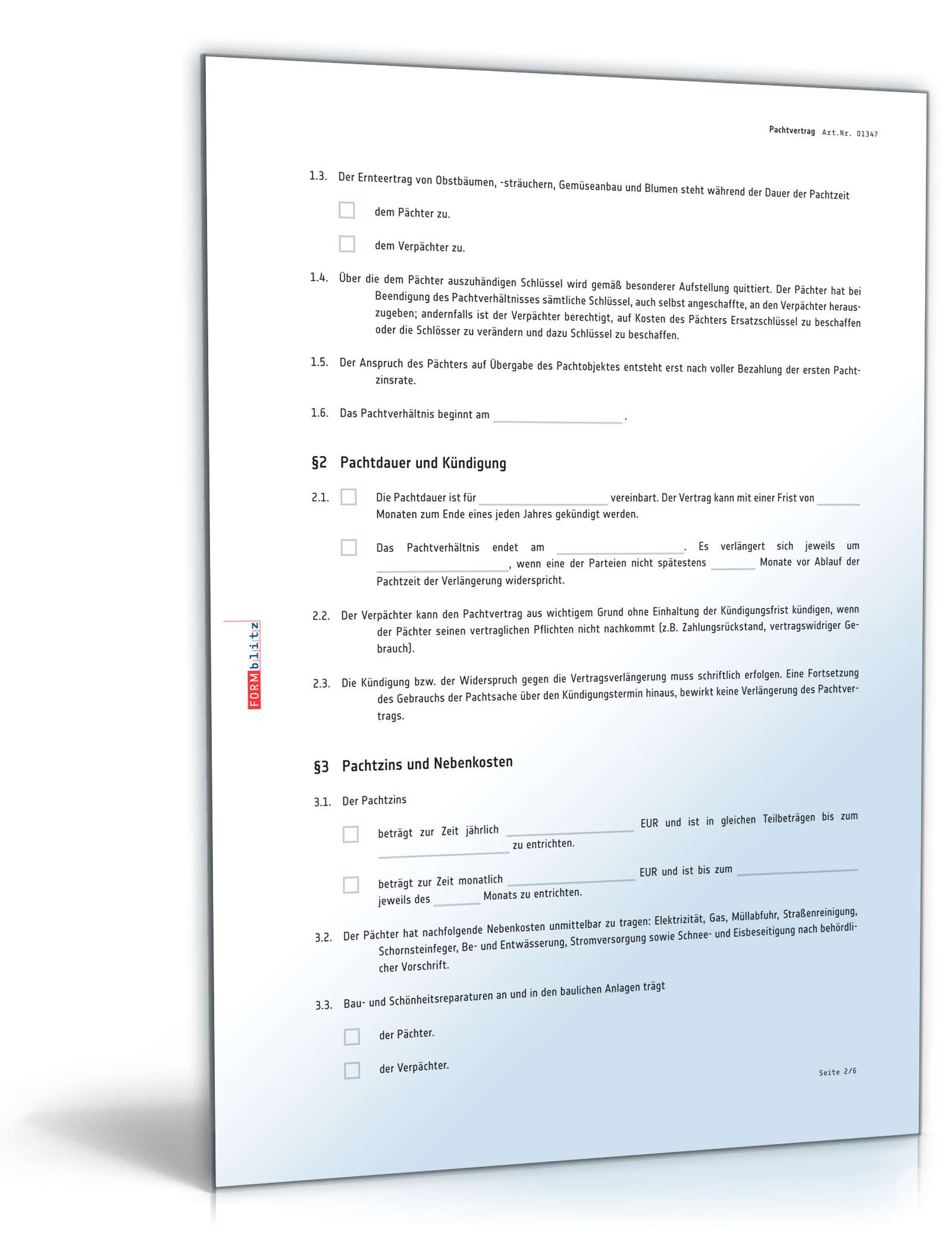 Pachtvertrag Grundstück PDF. Seite: 2