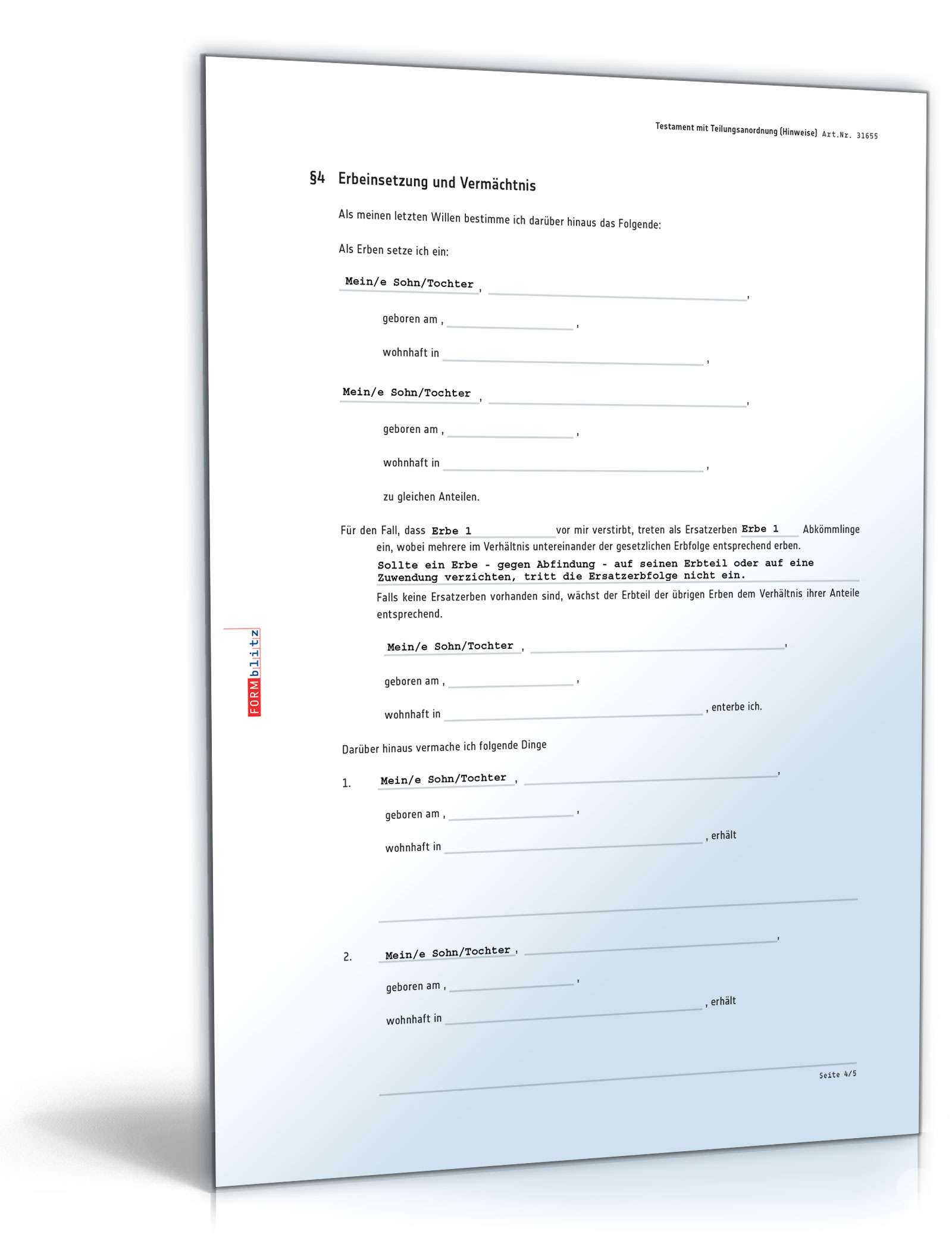 Sorgerechtstestament Alleinerziehende PDF. Seite: 5
