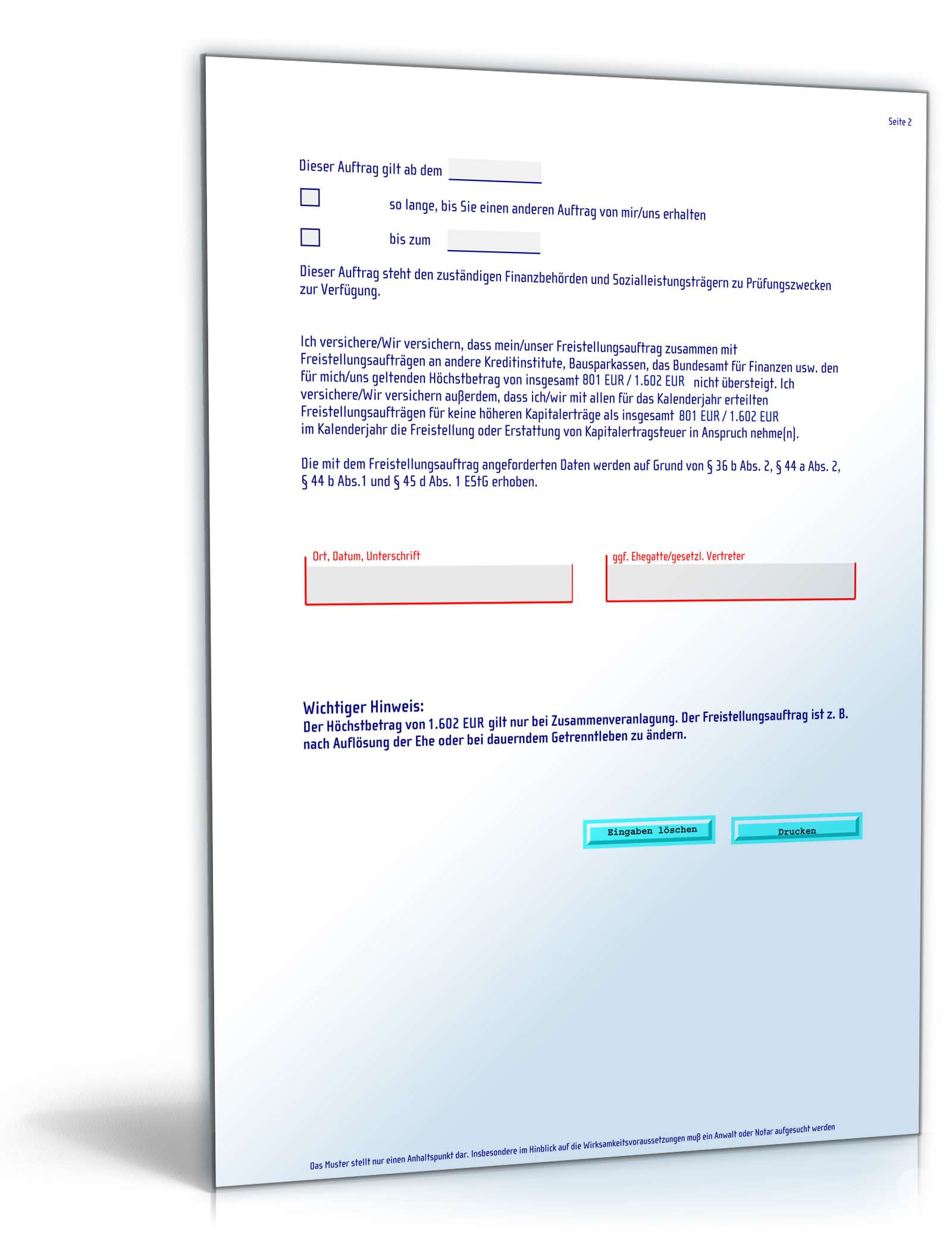 Freistellungsauftrag für Kapitalerträge  PDF. Seite: 2