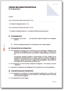 Freier Mitarbeitervertrag Programmierer Word