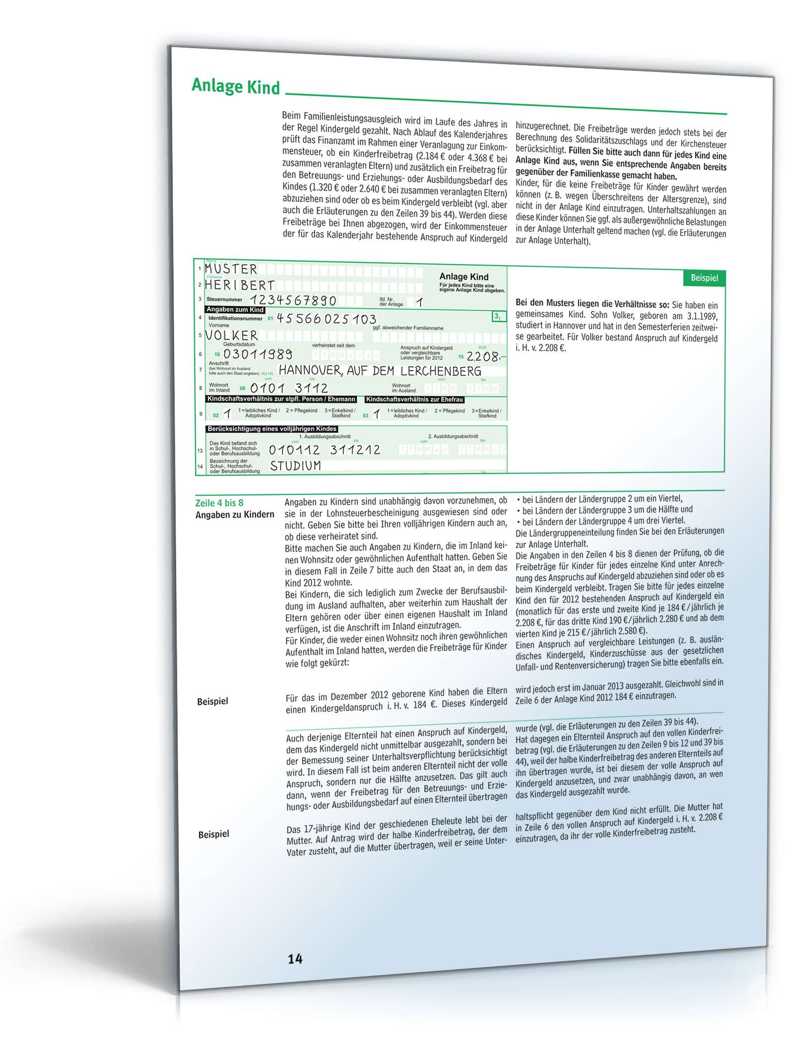 Anleitung zum ausfüllen der Einkommensteuererklärung 2012 PDF. Seite: 14