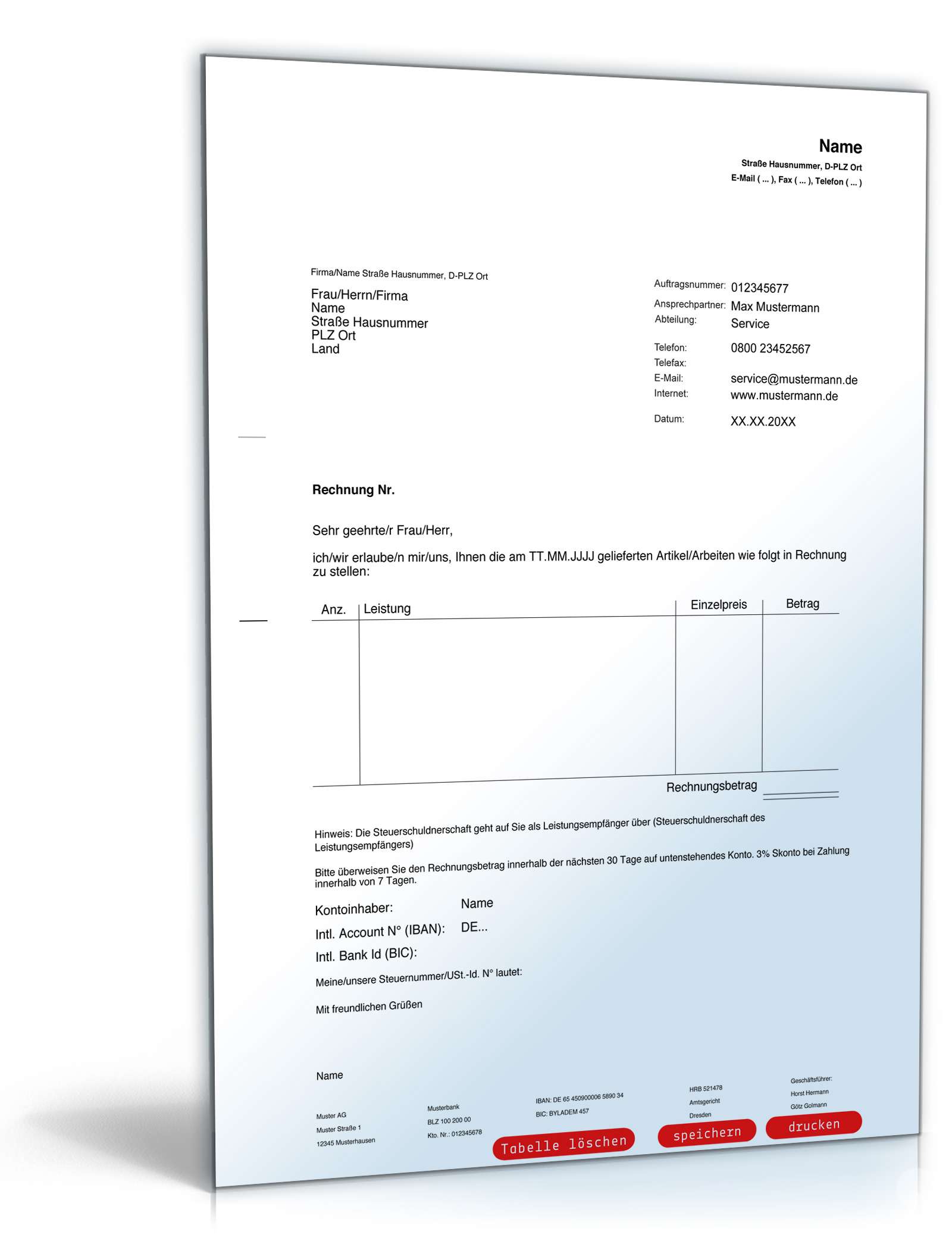 Rechnung Export PDF