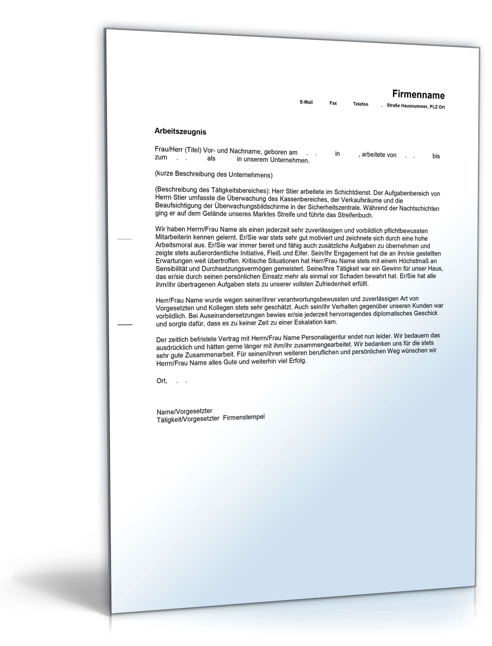 Arbeitszeugnis Wachpersonal Excel. Seite: 4