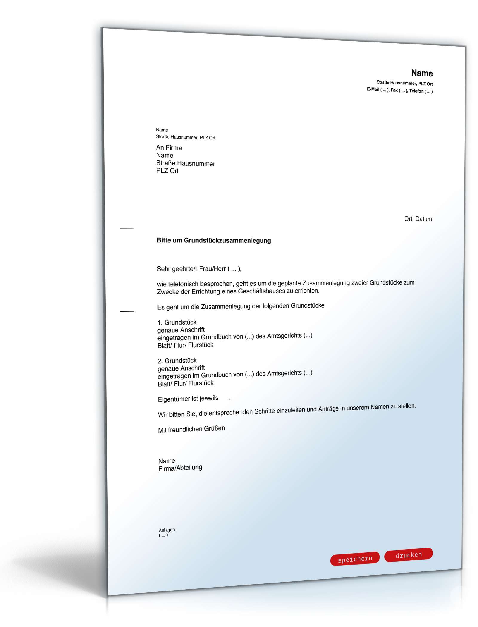 Anschreiben an einen Notar wegen Grundstückzusammenlegung PDF