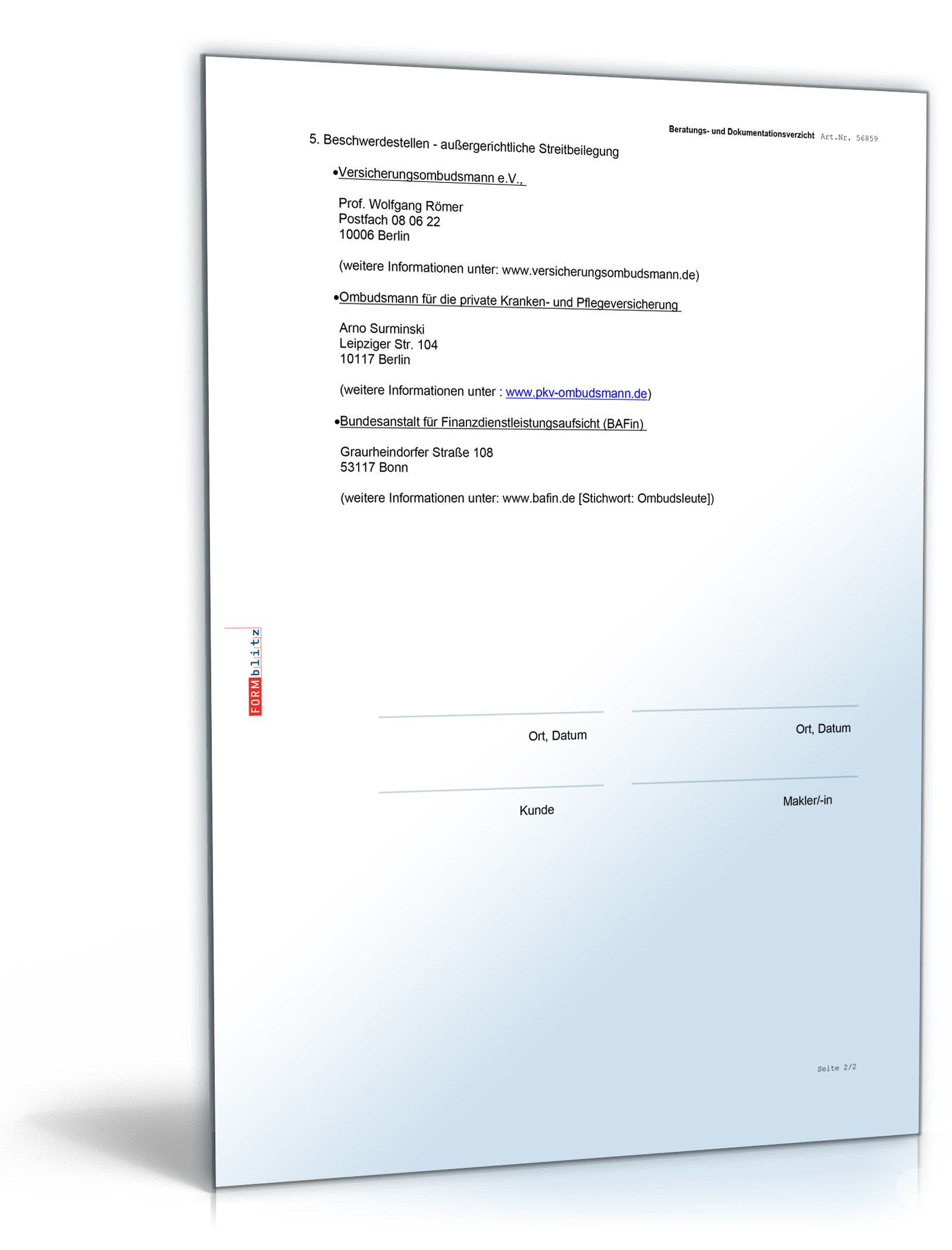 Dokumentationsverzicht bei Versicherungsvermittlung Word. Seite: 2