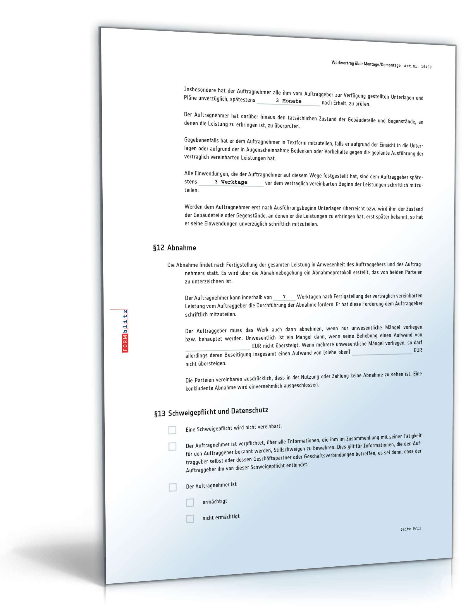 Werkvertrag Montage oder Demontage PDF. Seite: 9