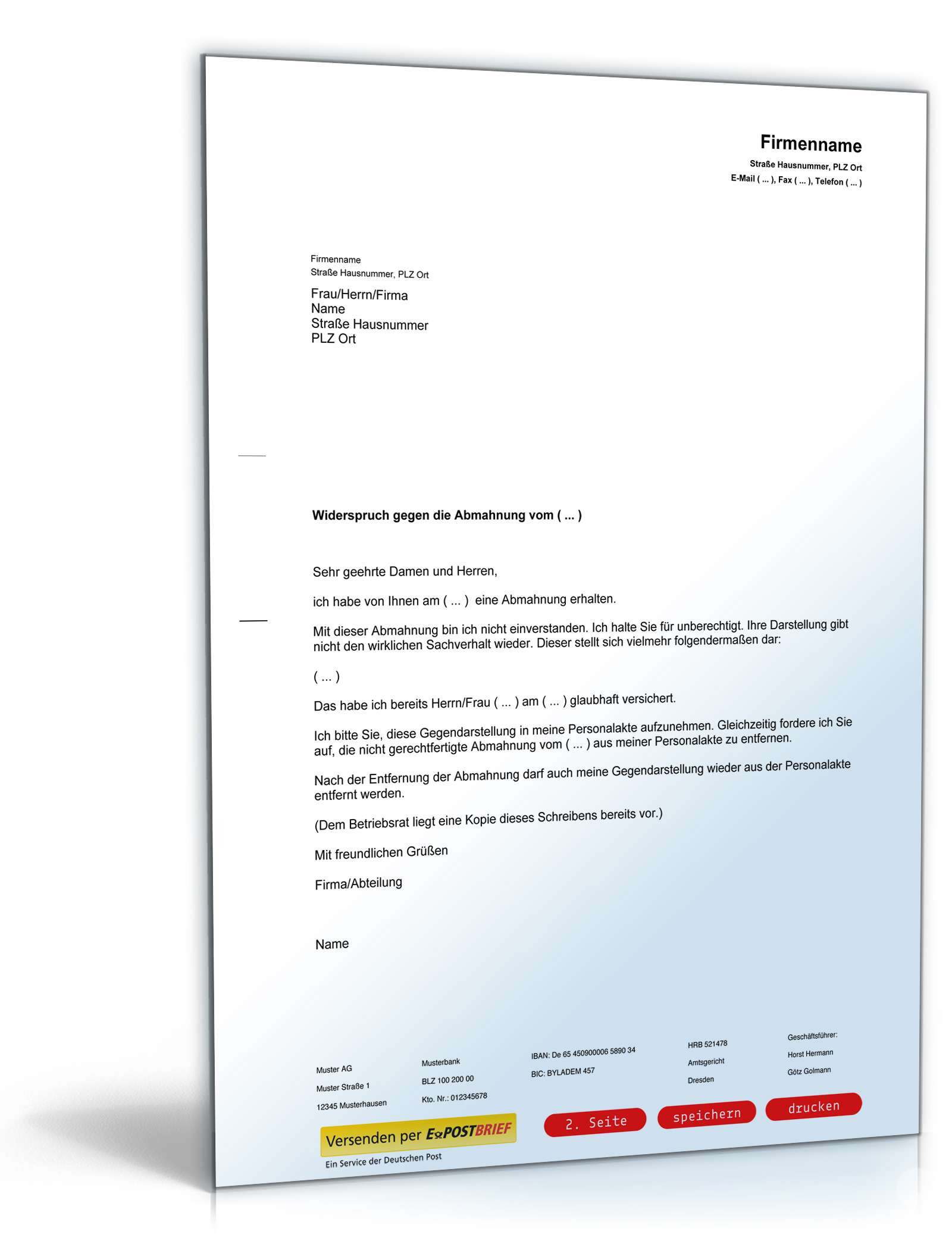 Gegendarstellung Abmahnung PDF