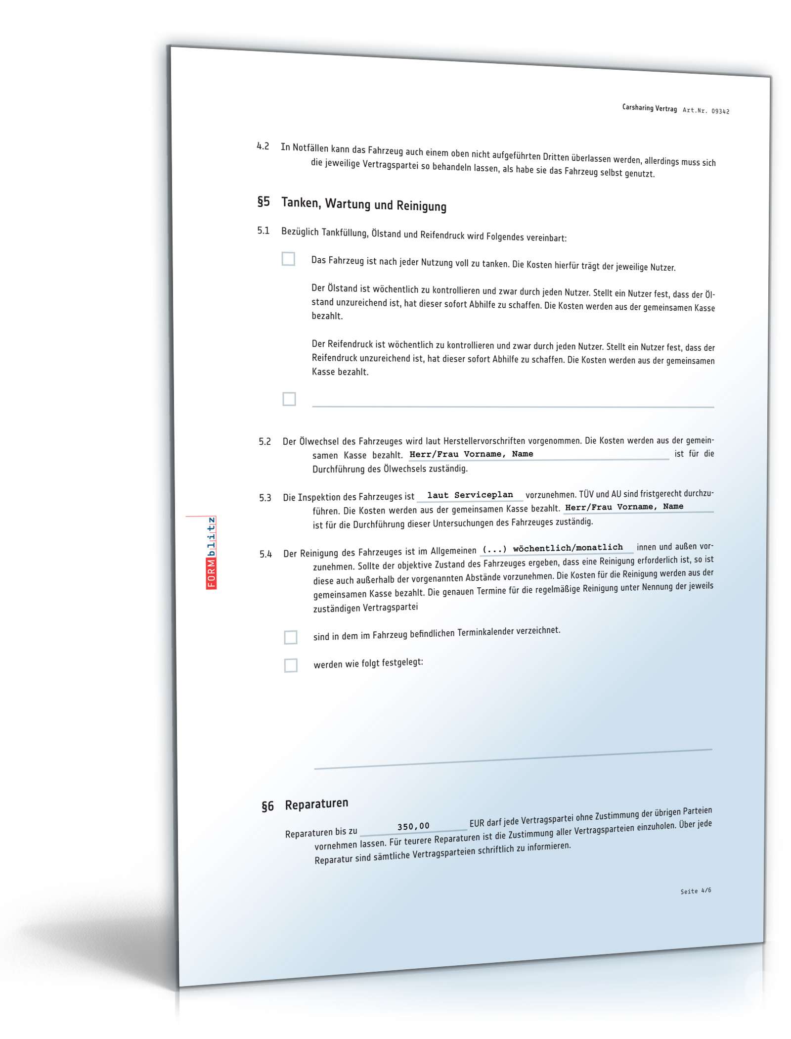 Carsharing Vertrag PDF. Seite: 4