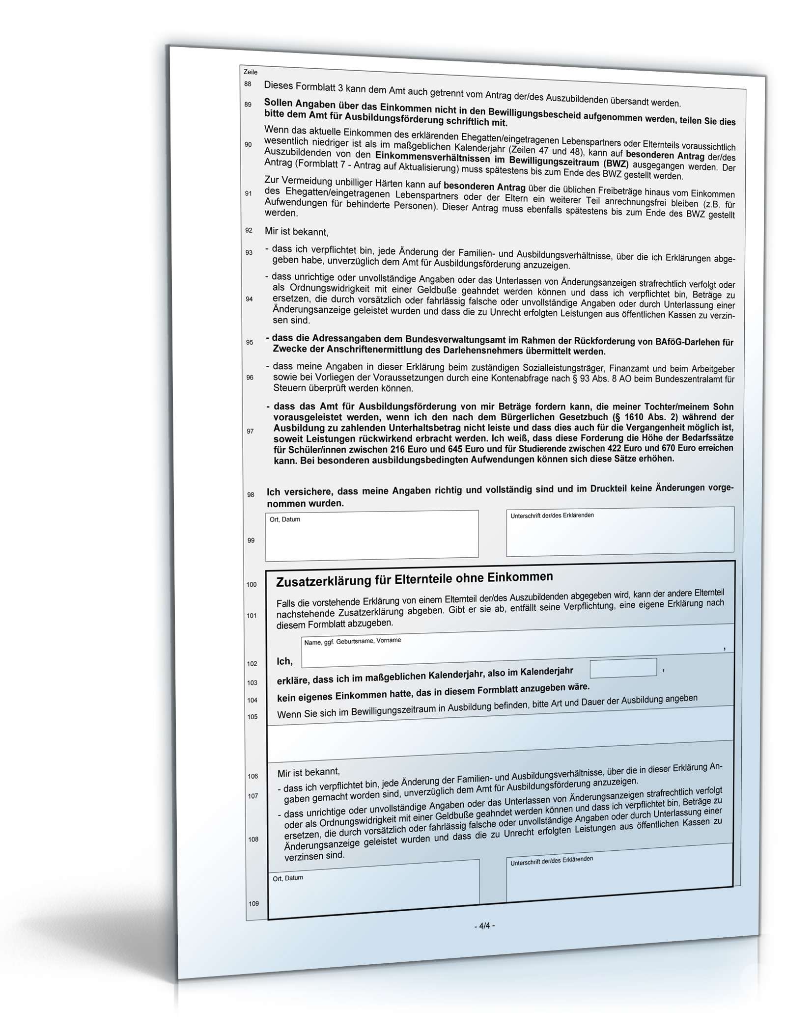 Einkommenserklärung PDF. Seite: 4