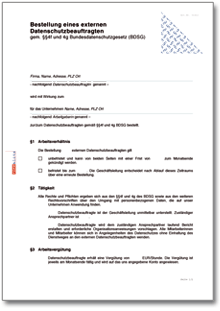 Bestellung externer Datenschutzbeauftragter DSGVO Word