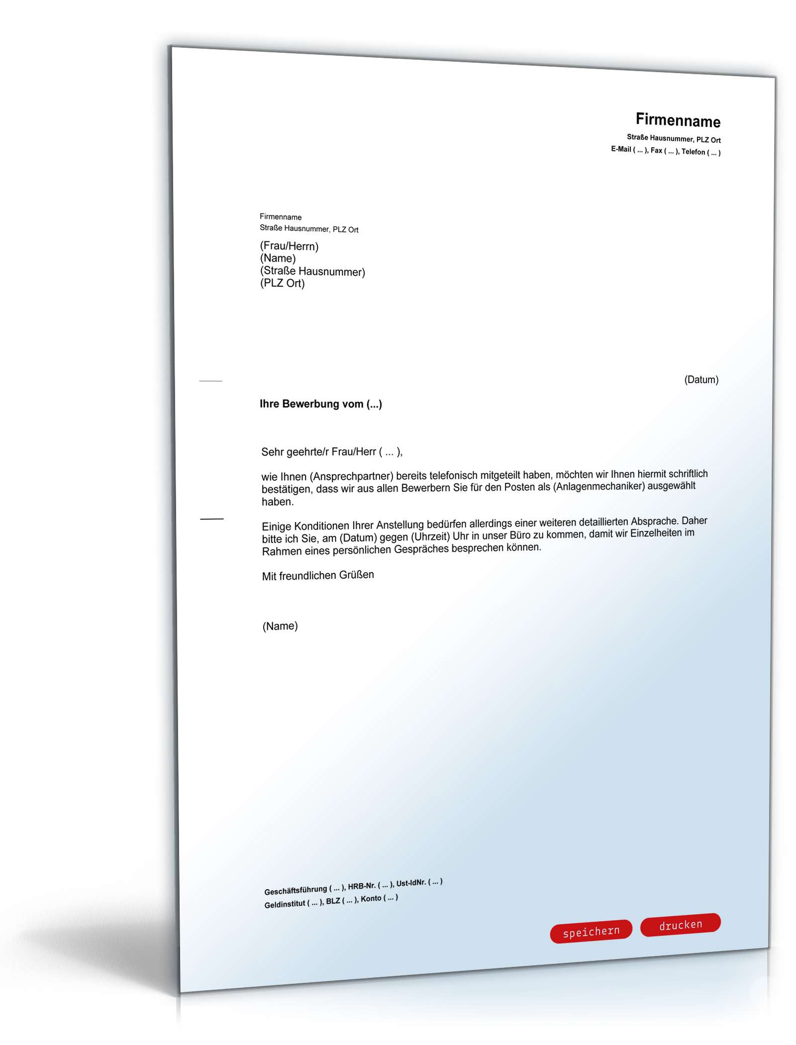 Einstellungszusage mit Terminwunsch PDF