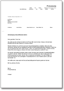 Bekanntgabe Geschäftsübernahme Word